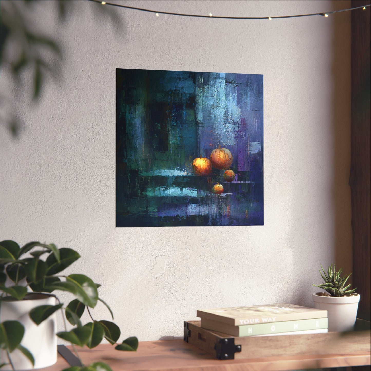 Abstract Pumpkin Still Life Fine Art Print – Moody Halloween Wall Art Poster, Modern Autumn Home Decor, Dark Gothic Fall Painting
