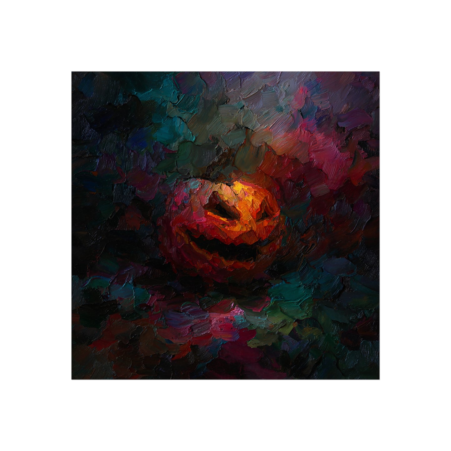 Halloween Pumpkin Abstract Fine Art Print 2 – Colorful Jack-O’Lantern Wall Art, Modern Fall Home Decor, Halloween Party Poster