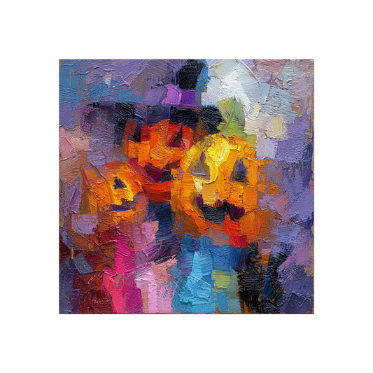Halloween Pumpkin Abstract Fine Art Print – Colorful Jack-O’Lantern Wall Art, Modern Fall Home Decor, Halloween Party Poster