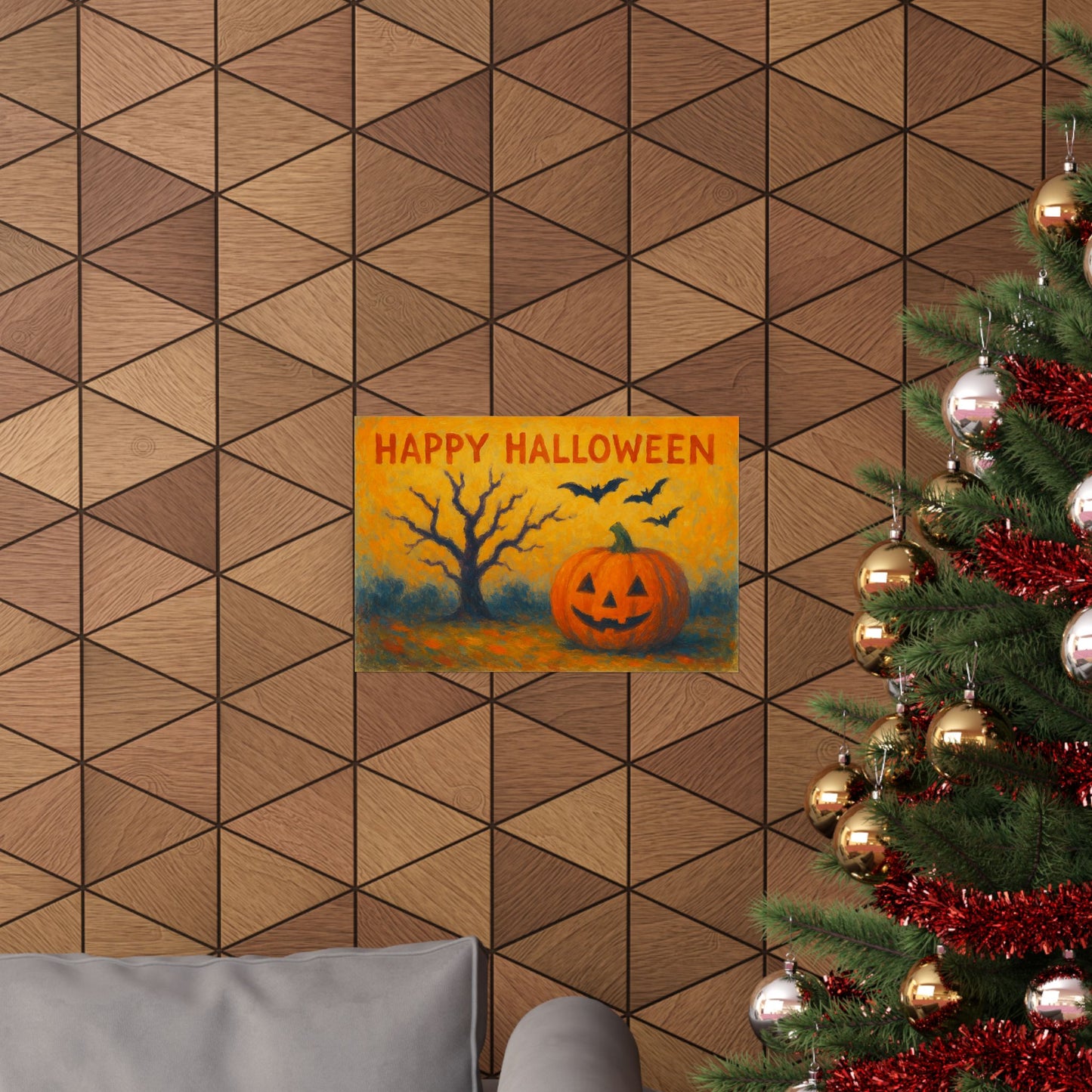 Happy Halloween Pumpkin & Bats Poster – Spooky Wall Art, Print or Download, Autumn Holiday Wall Art