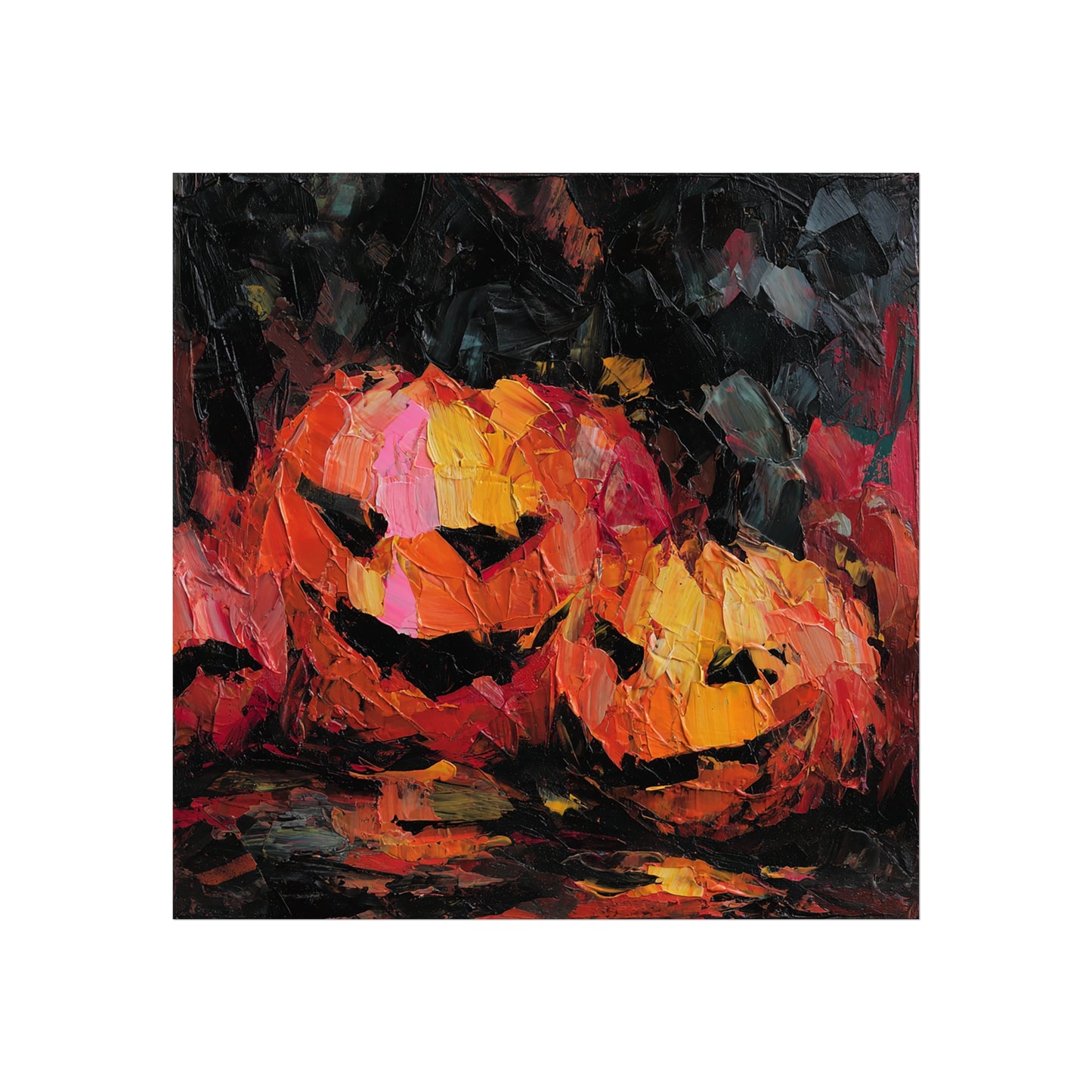 Halloween Pumpkin Abstract Fine Art Print – Colorful Jack-O’Lantern Wall Art, Modern Fall Home Decor, Halloween Party Poster