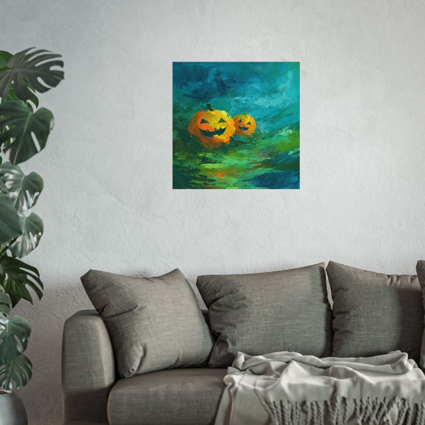 Abstract Halloween Pumpkin Poster – Fine Art Jack-O’-Lantern Wall Décor in Bold Brushstrokes
