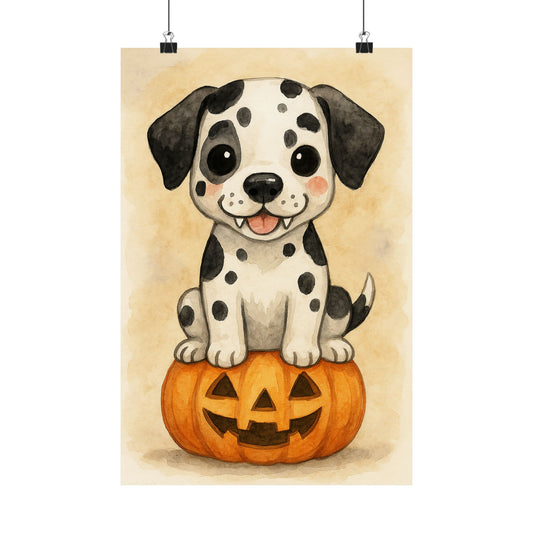 Cute Halloween Puppy Monster Print – Great Dane Puppy on Jack-o’-Lantern Pumpkin | Watercolor Dog Wall Art for Fall & Halloween Décor