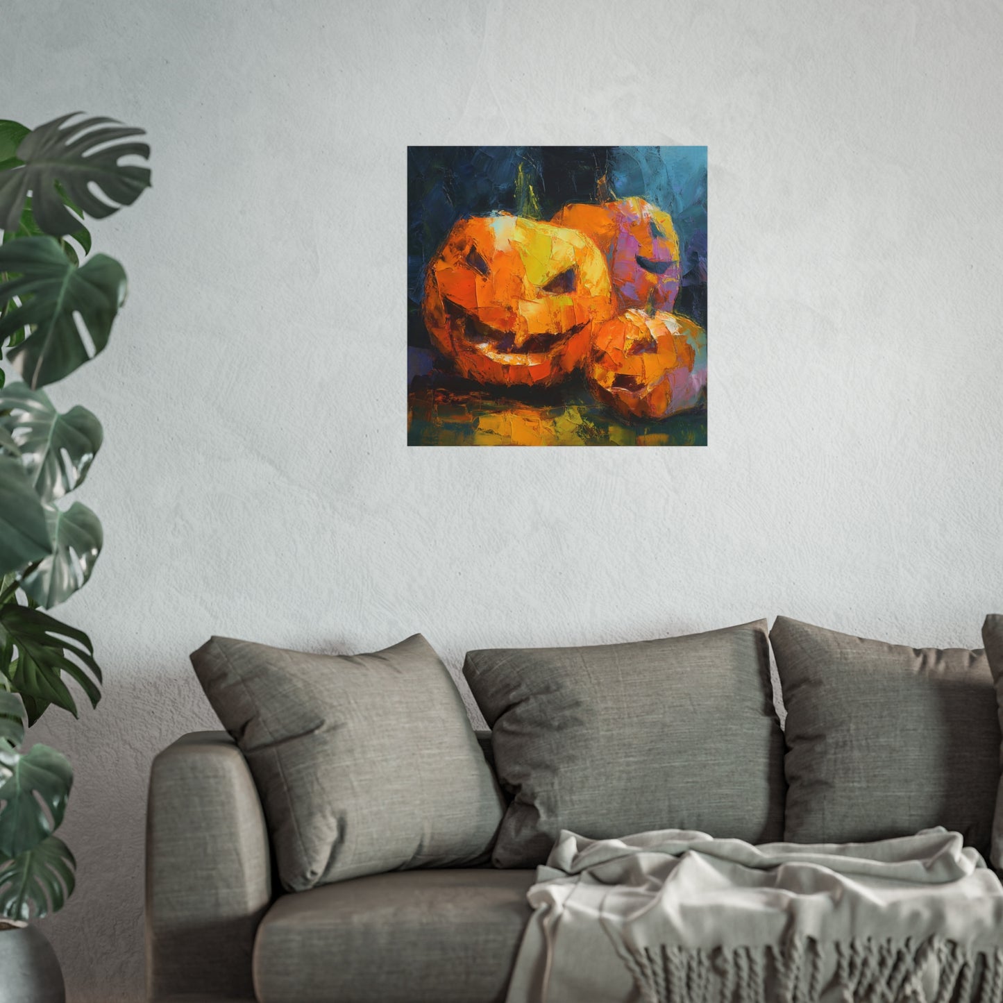 Halloween Pumpkin Abstract Fine Art Print – Colorful Jack-O’Lantern Wall Art, Modern Fall Home Decor, Halloween Party Poster