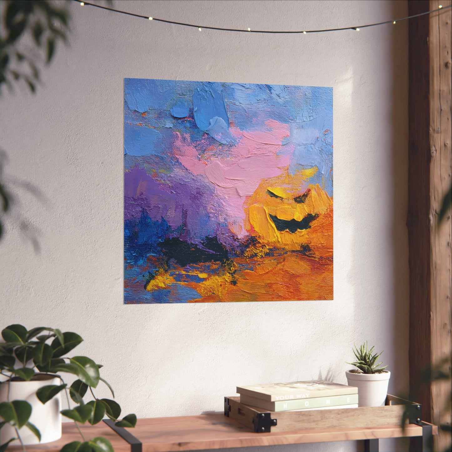 Halloween Pumpkin Abstract Fine Art Print β Colorful Jack-Oβ-Lantern Painting, Spooky Autumn Wall Art Poster, Modern Halloween Decor