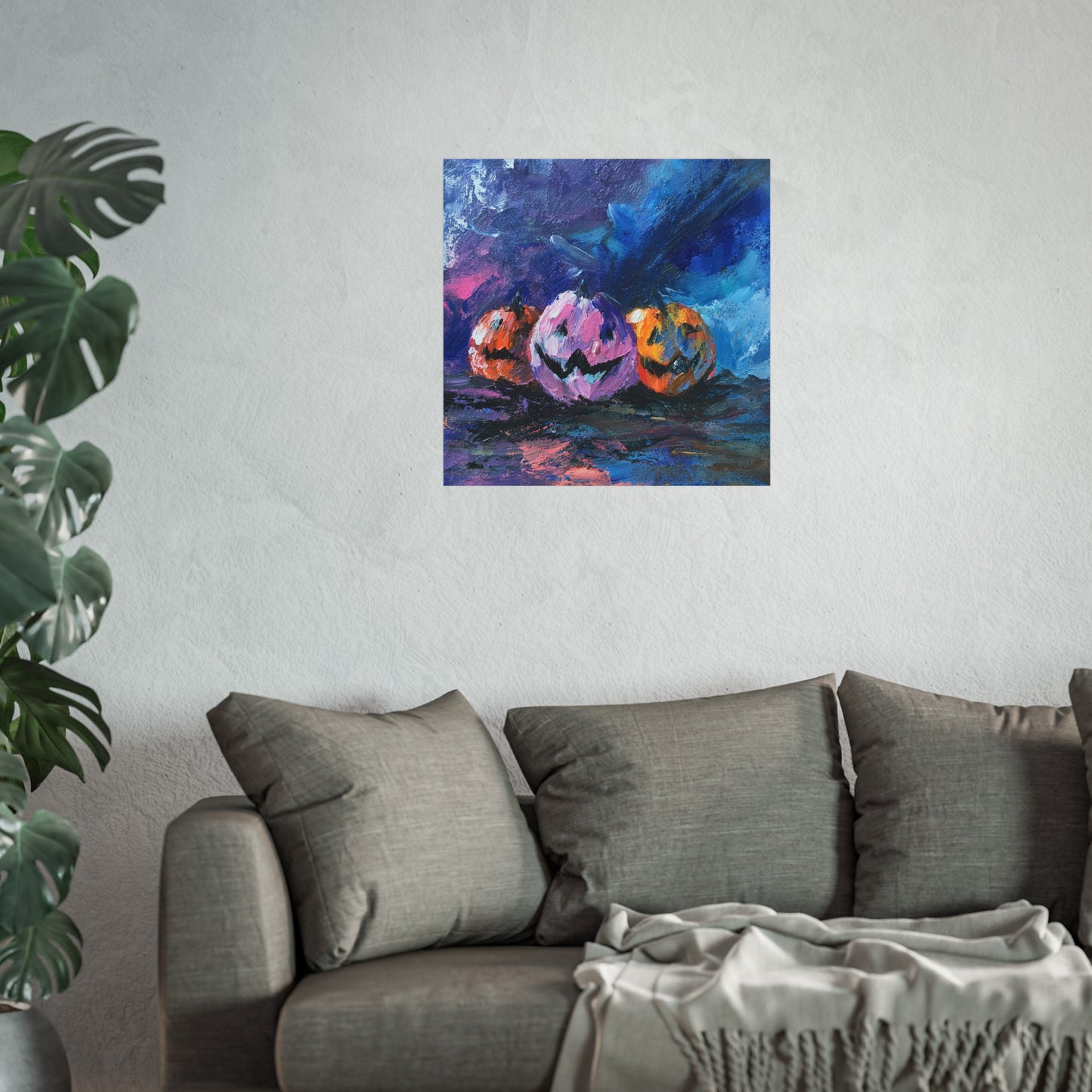 Halloween Pumpkin Abstract Fine Art Print β Colorful Jack-Oβ-Lantern Painting, Spooky Autumn Wall Art Poster, Modern Halloween Decor