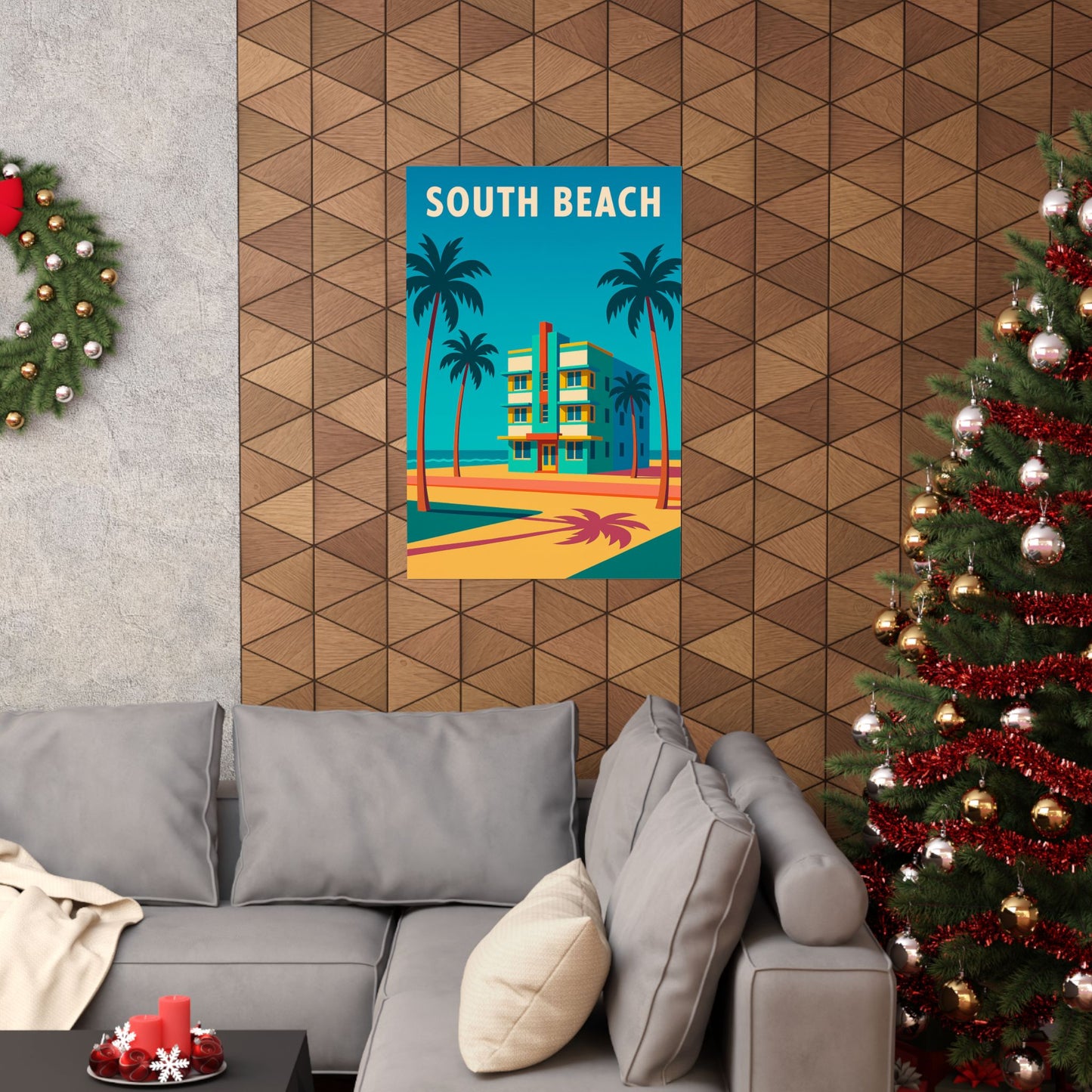 South Beach Miami Poster – Retro Vintage Travel Wall Art, Beach Print, Coastal Decor, Ocean Sunset Artwork