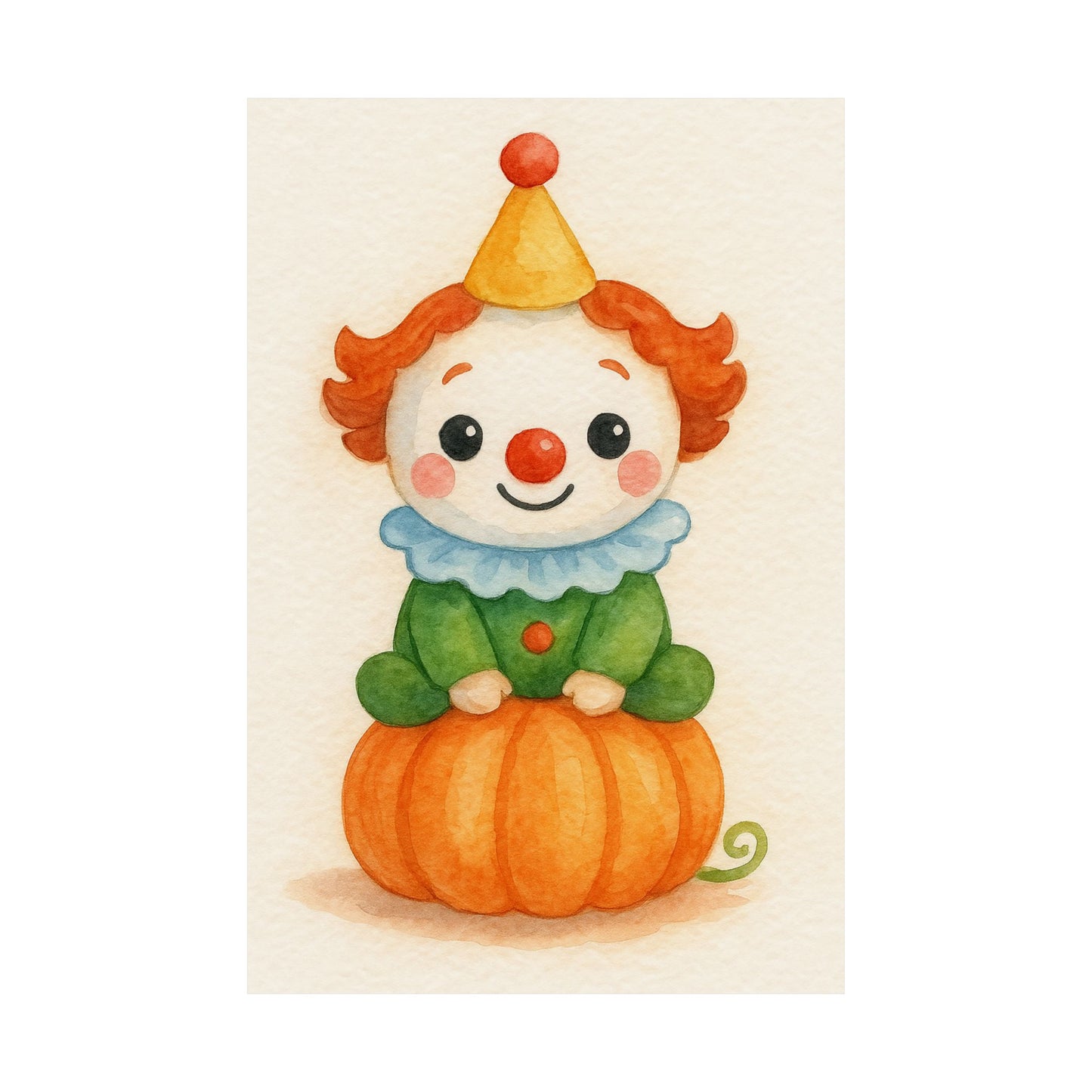 Cute Baby Clown Monster Halloween Wall Art Poster – Watercolor Monster Print on Pumpkin – Whimsical Nursery & Holiday Decor