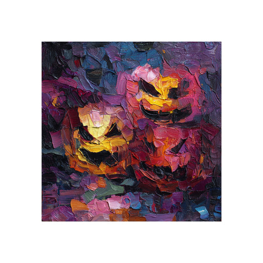 Abstract Halloween Pumpkin Faces Poster – Bold Fine Art Jack-O’-Lantern Wall Décor