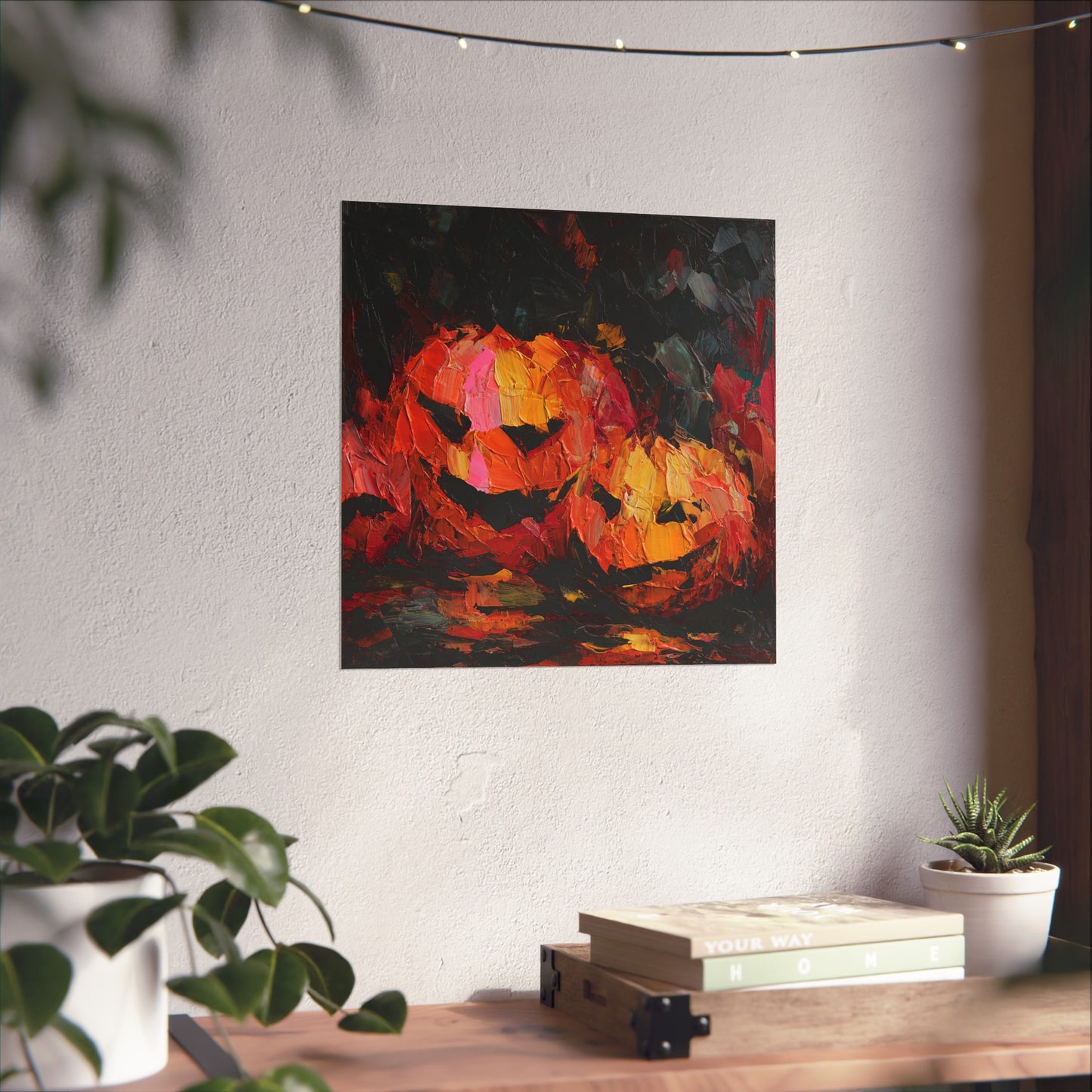 Halloween Pumpkin Abstract Fine Art Print – Colorful Jack-O’Lantern Wall Art, Modern Fall Home Decor, Halloween Party Poster