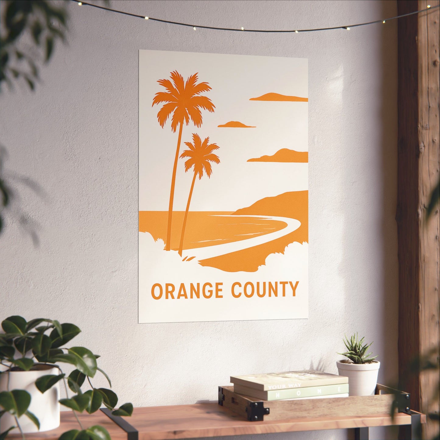 Orange County Poster – Retro California Travel Wall Art, Vintage Coastal Print with Palm Trees & Ocean View