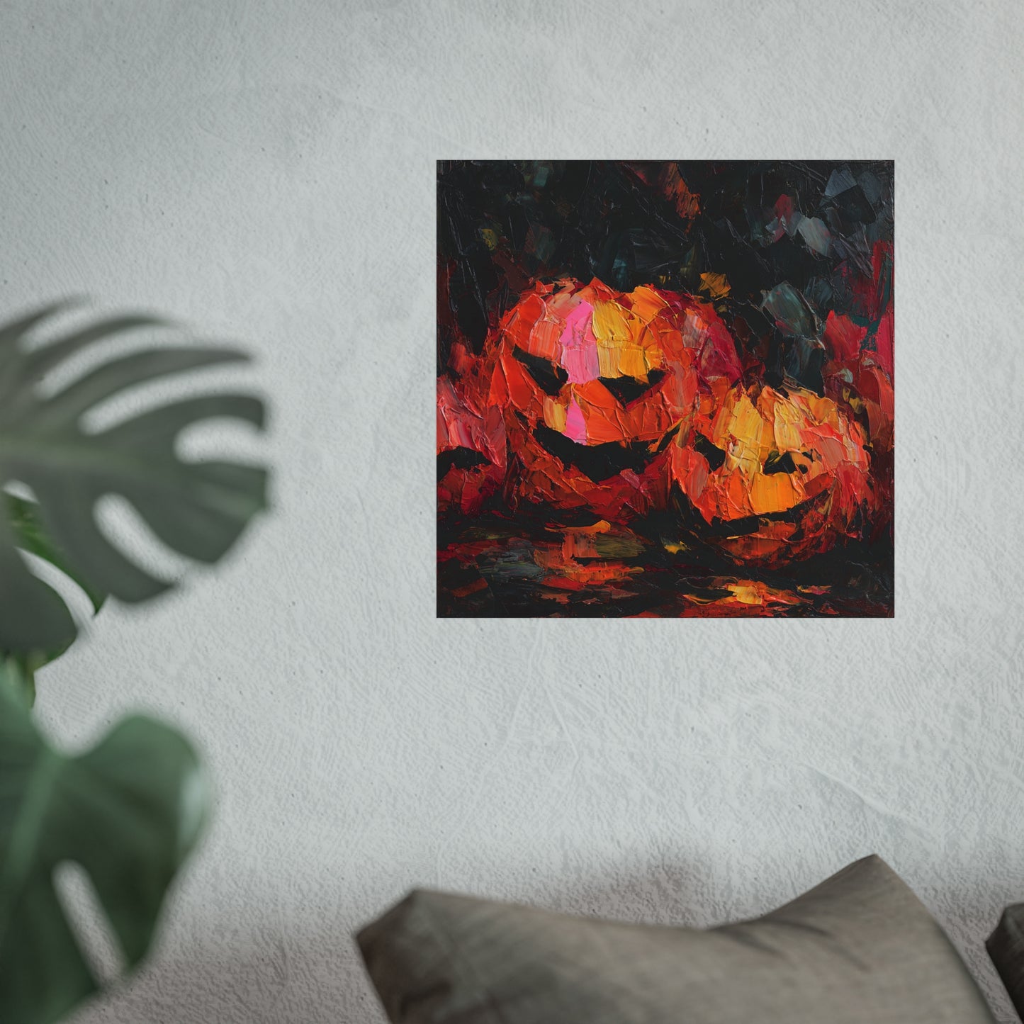 Halloween Pumpkin Abstract Fine Art Print – Colorful Jack-O’Lantern Wall Art, Modern Fall Home Decor, Halloween Party Poster