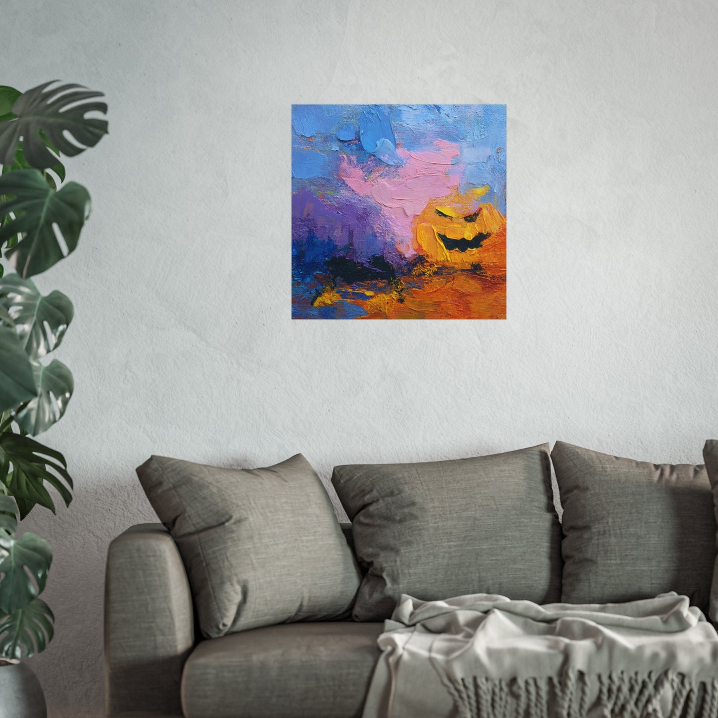 Halloween Pumpkin Abstract Fine Art Print β Colorful Jack-Oβ-Lantern Painting, Spooky Autumn Wall Art Poster, Modern Halloween Decor