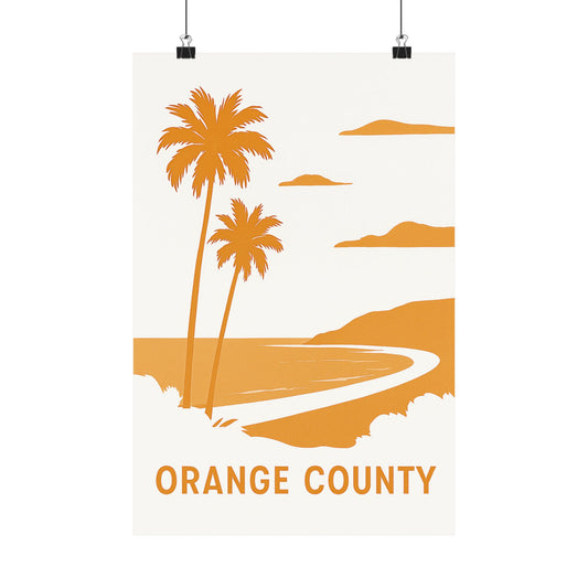 Orange County Poster – Retro California Travel Wall Art, Vintage Coastal Print with Palm Trees & Ocean View