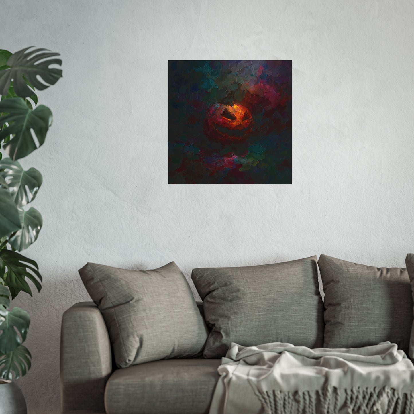 Halloween Pumpkin Abstract Fine Art Print 2 – Colorful Jack-O’Lantern Wall Art, Modern Fall Home Decor, Halloween Party Poster