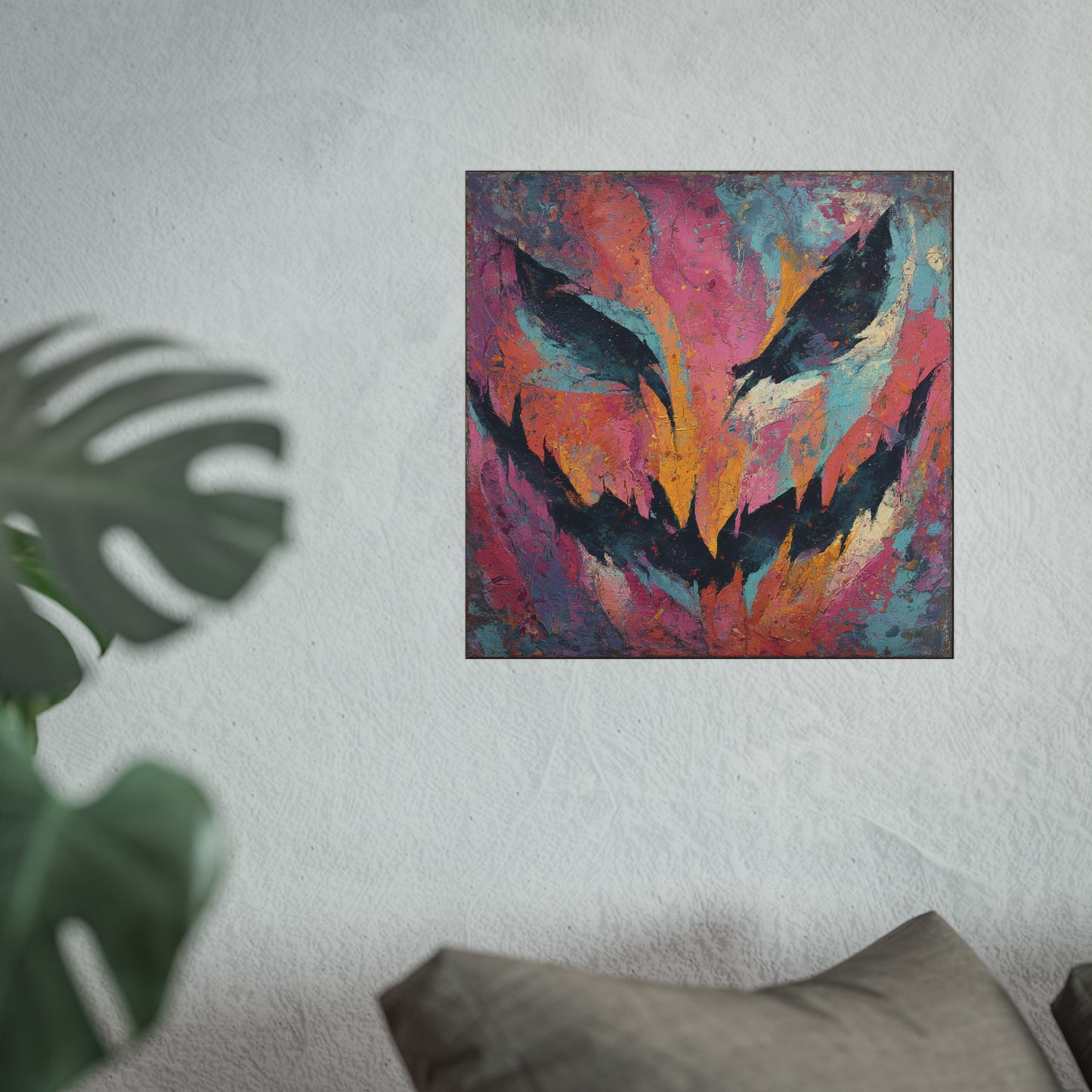 Halloween Abstract Pastel Fine Art Print – Colorful Jack-O’-Lantern Face Wall Art Poster, Spooky Modern Autumn Decor