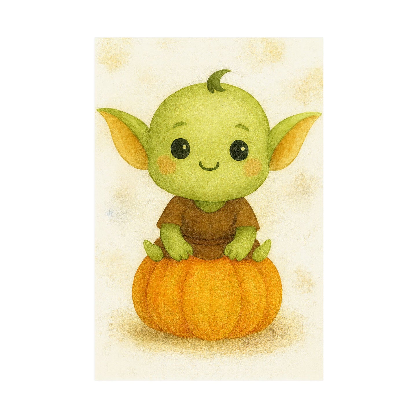 Cute Baby Goblin Monster Halloween Wall Art Poster – Watercolor Monster Print on Pumpkin – Whimsical Nursery & Holiday Decor