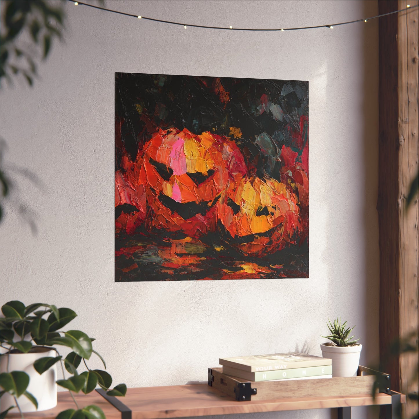 Halloween Pumpkin Abstract Fine Art Print – Colorful Jack-O’Lantern Wall Art, Modern Fall Home Decor, Halloween Party Poster