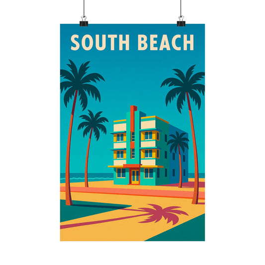 South Beach Miami Poster – Retro Vintage Travel Wall Art, Beach Print, Coastal Decor, Ocean Sunset Artwork