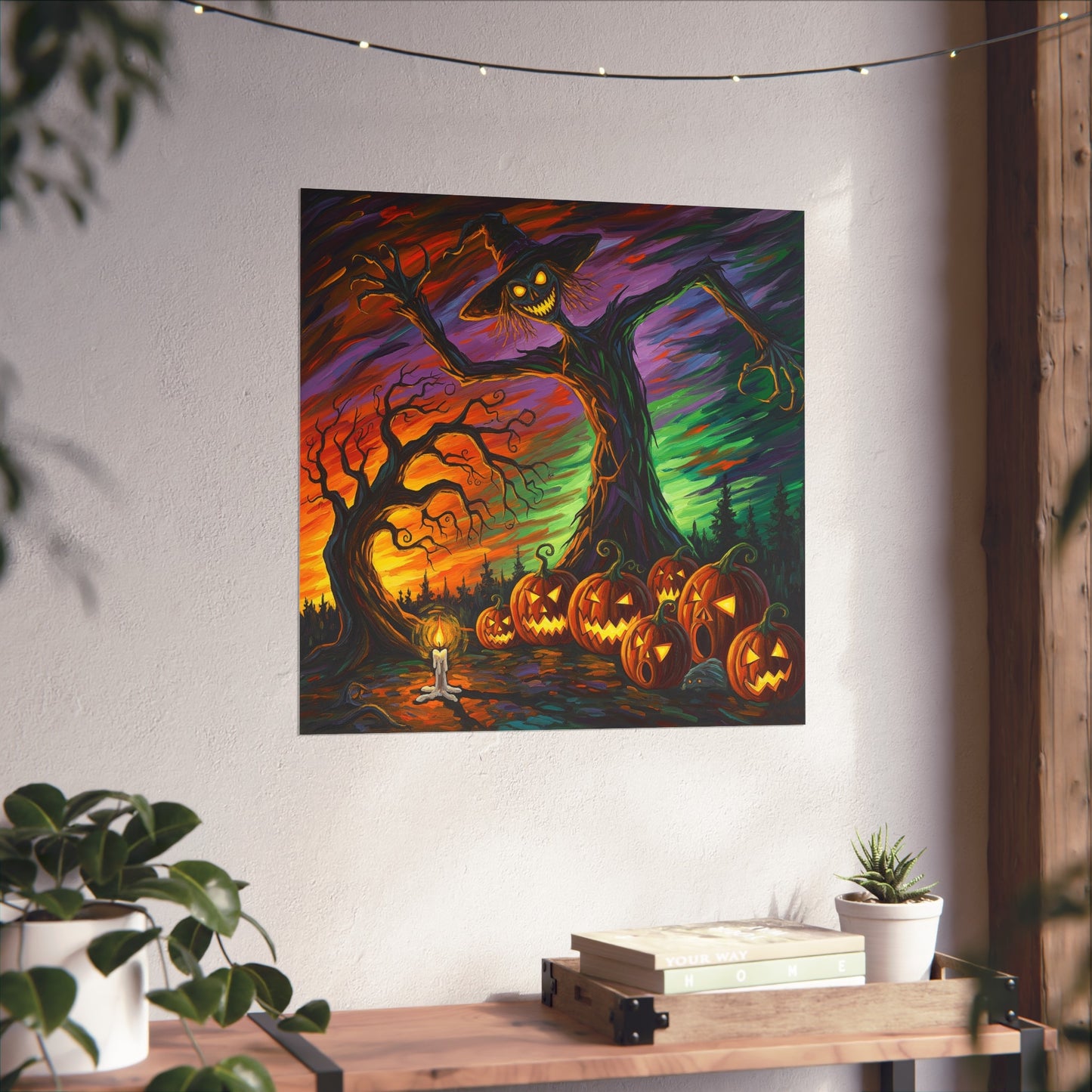 Halloween Scarecrow Expressionist Fine Art Print – Creepy Pumpkin Patch Wall Art Poster, Spooky Autumn Gothic Decor