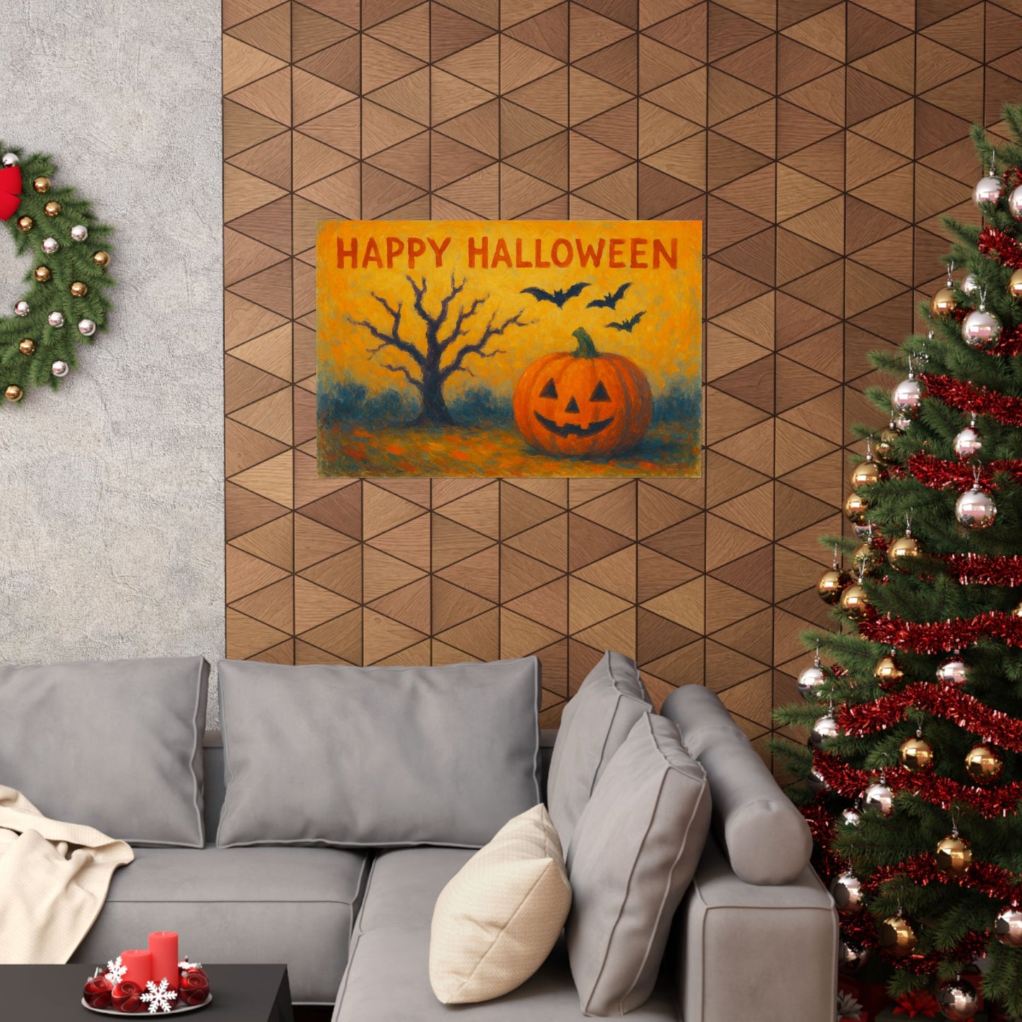 Happy Halloween Pumpkin & Bats Poster – Spooky Wall Art, Print or Download, Autumn Holiday Wall Art