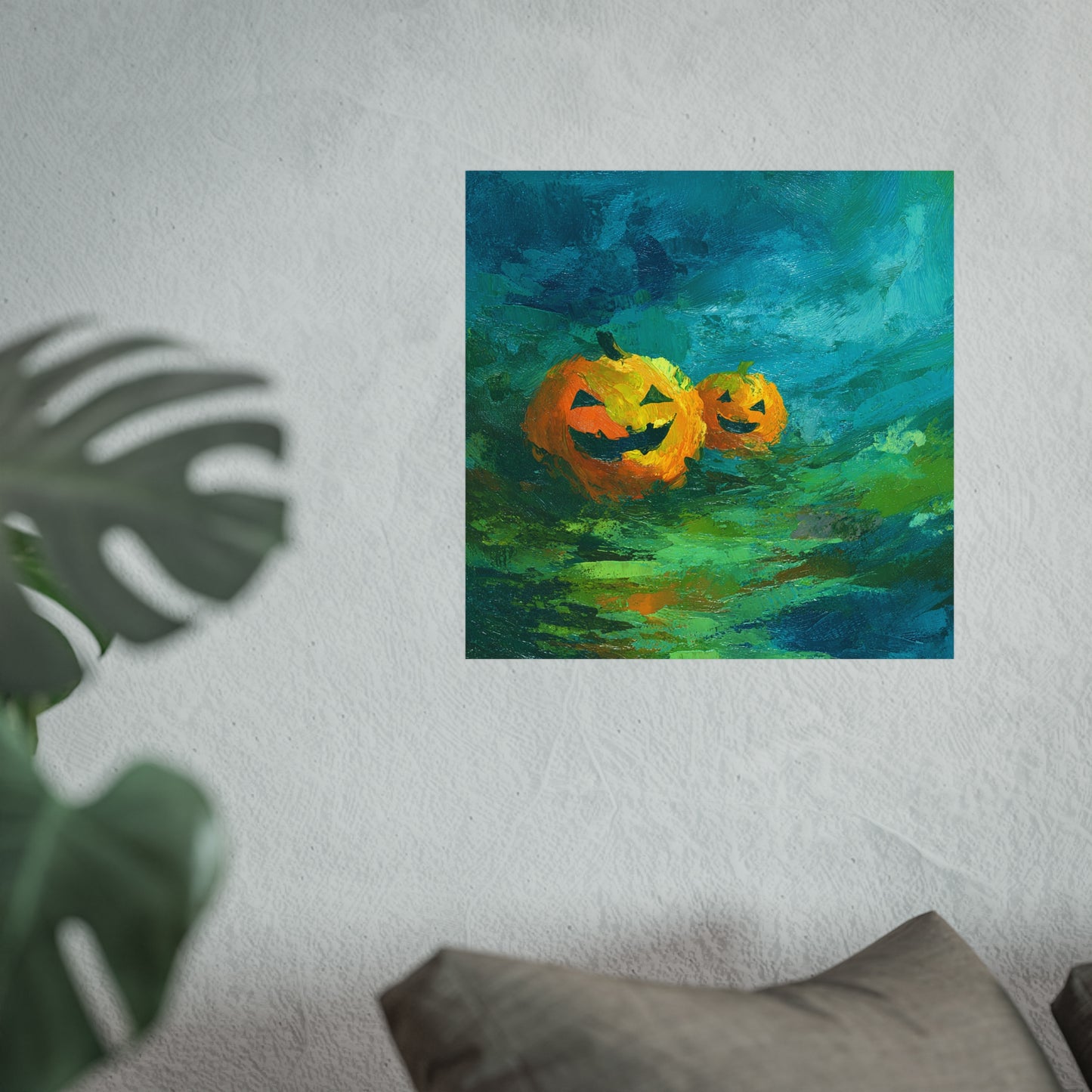 Abstract Halloween Pumpkin Poster – Fine Art Jack-O’-Lantern Wall Décor in Bold Brushstrokes