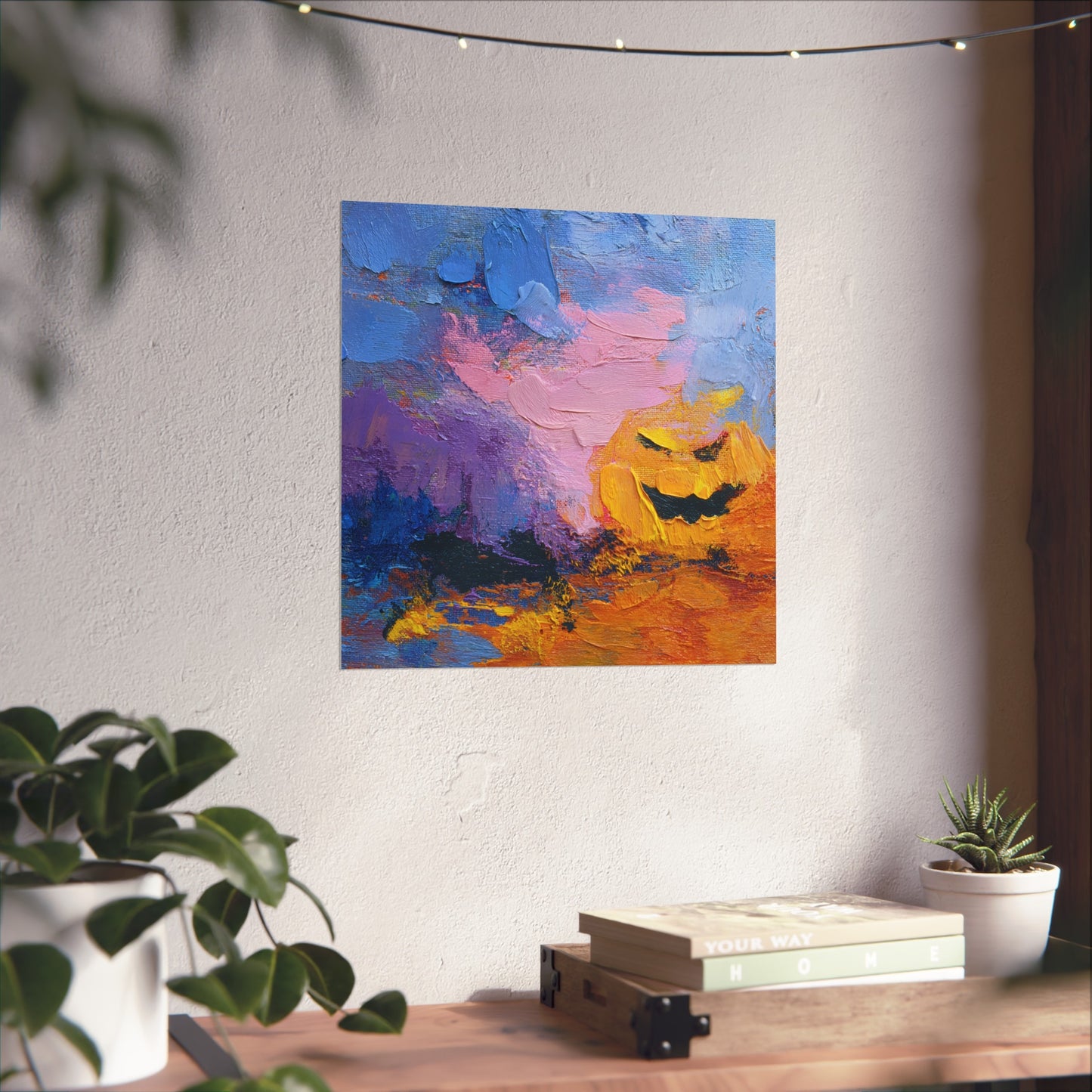 Halloween Pumpkin Abstract Fine Art Print β Colorful Jack-Oβ-Lantern Painting, Spooky Autumn Wall Art Poster, Modern Halloween Decor