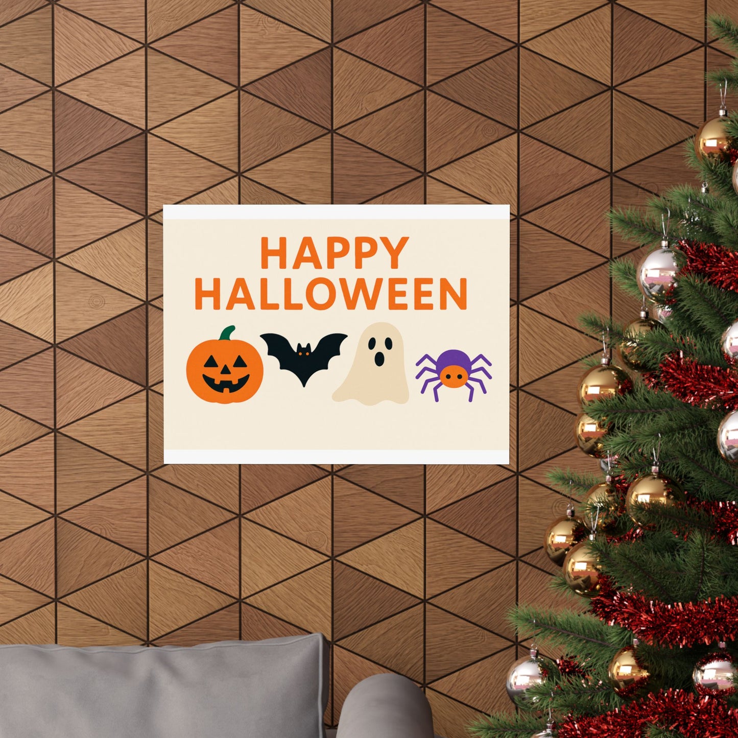 Happy Halloween Minimalist Poster – Cute Ghost, Pumpkin, Bat & Spider Wall Art | Prints or Digital Download