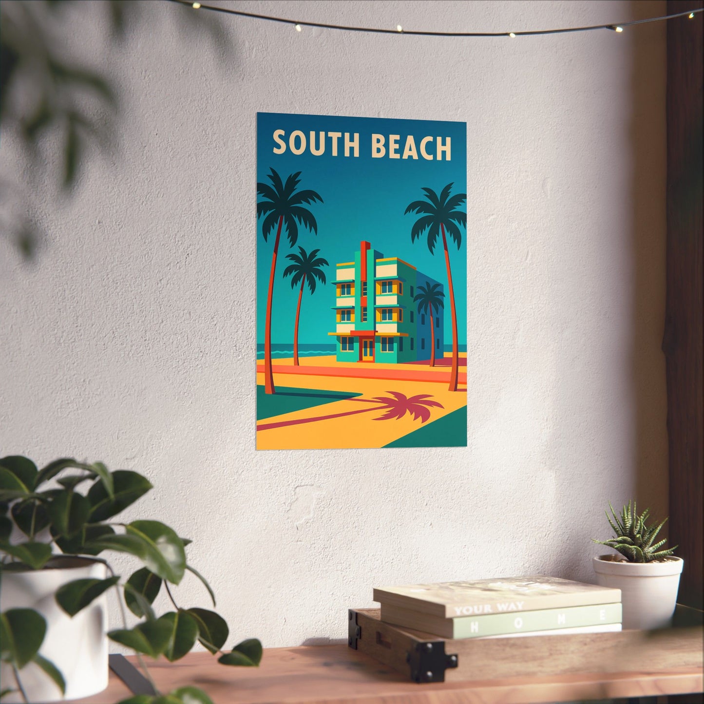 South Beach Miami Poster – Retro Vintage Travel Wall Art, Beach Print, Coastal Decor, Ocean Sunset Artwork