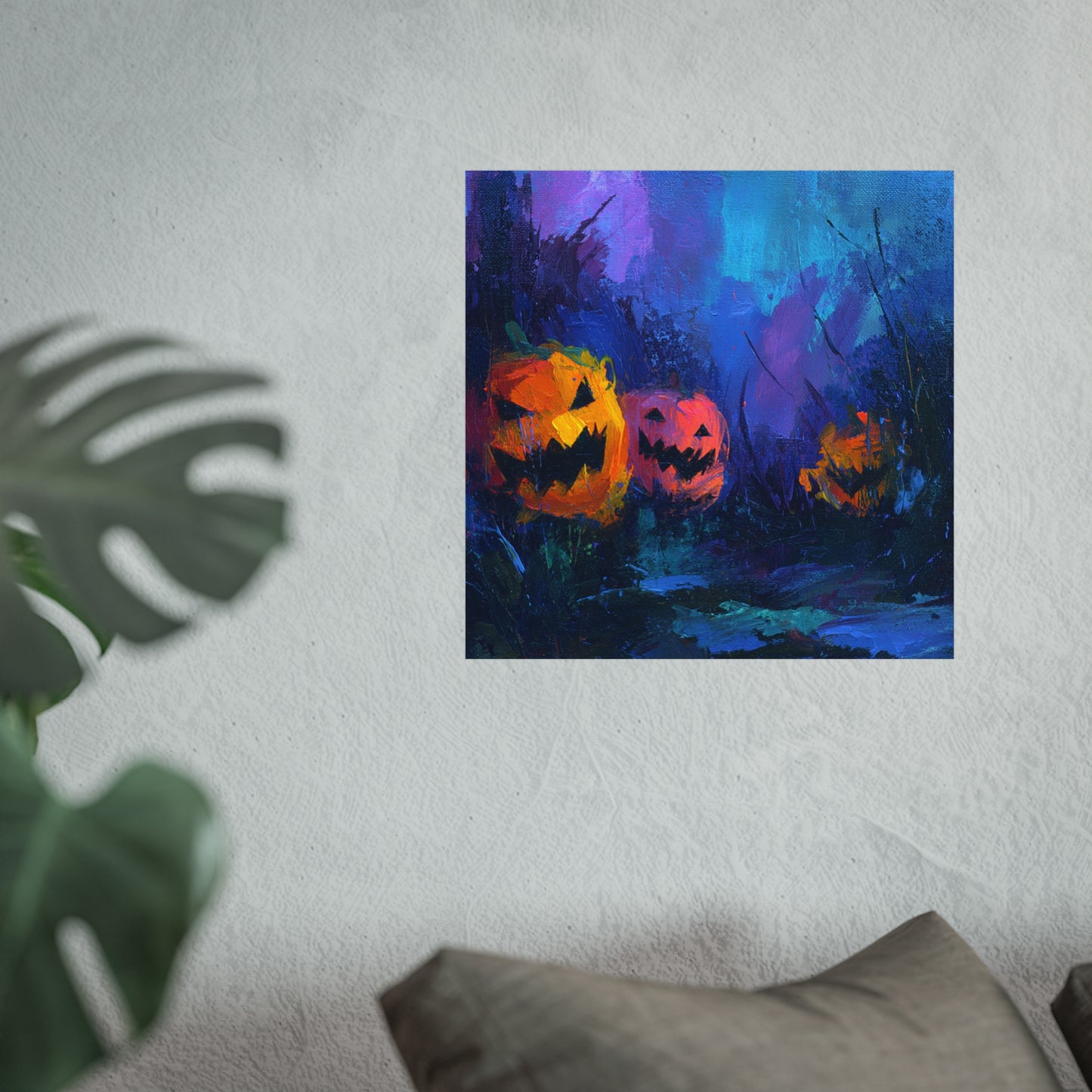 Halloween Pumpkin Abstract Fine Art Print β Colorful Jack-Oβ-Lantern Painting, Spooky Autumn Wall Art Poster, Modern Halloween Decor