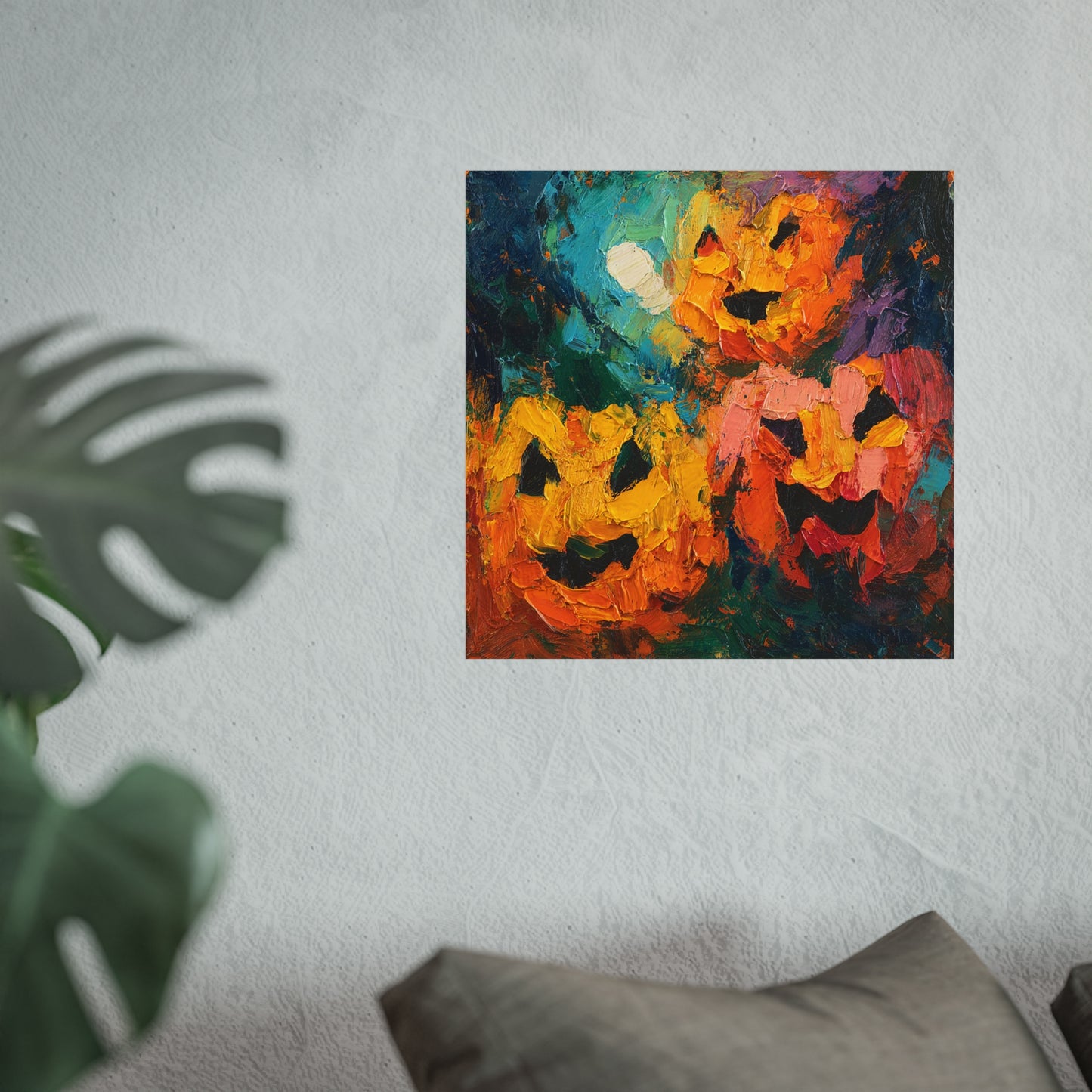 Halloween Pumpkin Abstract Fine Art Print β Colorful Jack-Oβ-Lantern Painting, Spooky Autumn Wall Art Poster, Modern Halloween Decor