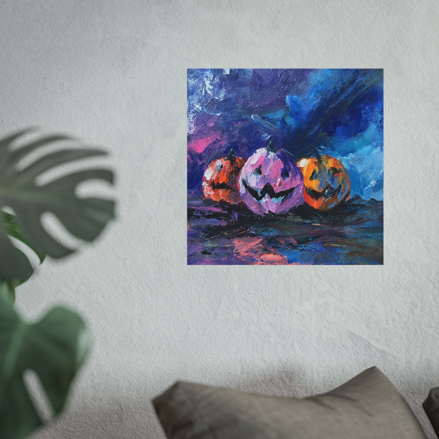 Halloween Pumpkin Abstract Fine Art Print β Colorful Jack-Oβ-Lantern Painting, Spooky Autumn Wall Art Poster, Modern Halloween Decor
