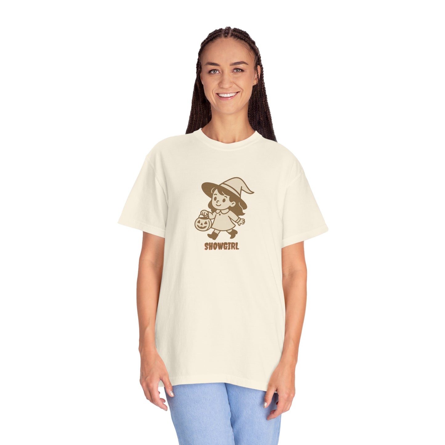 Witch Showgirl Comfort Colors t-Shirt | Cute Retro Halloween Trick-or-Treat Design