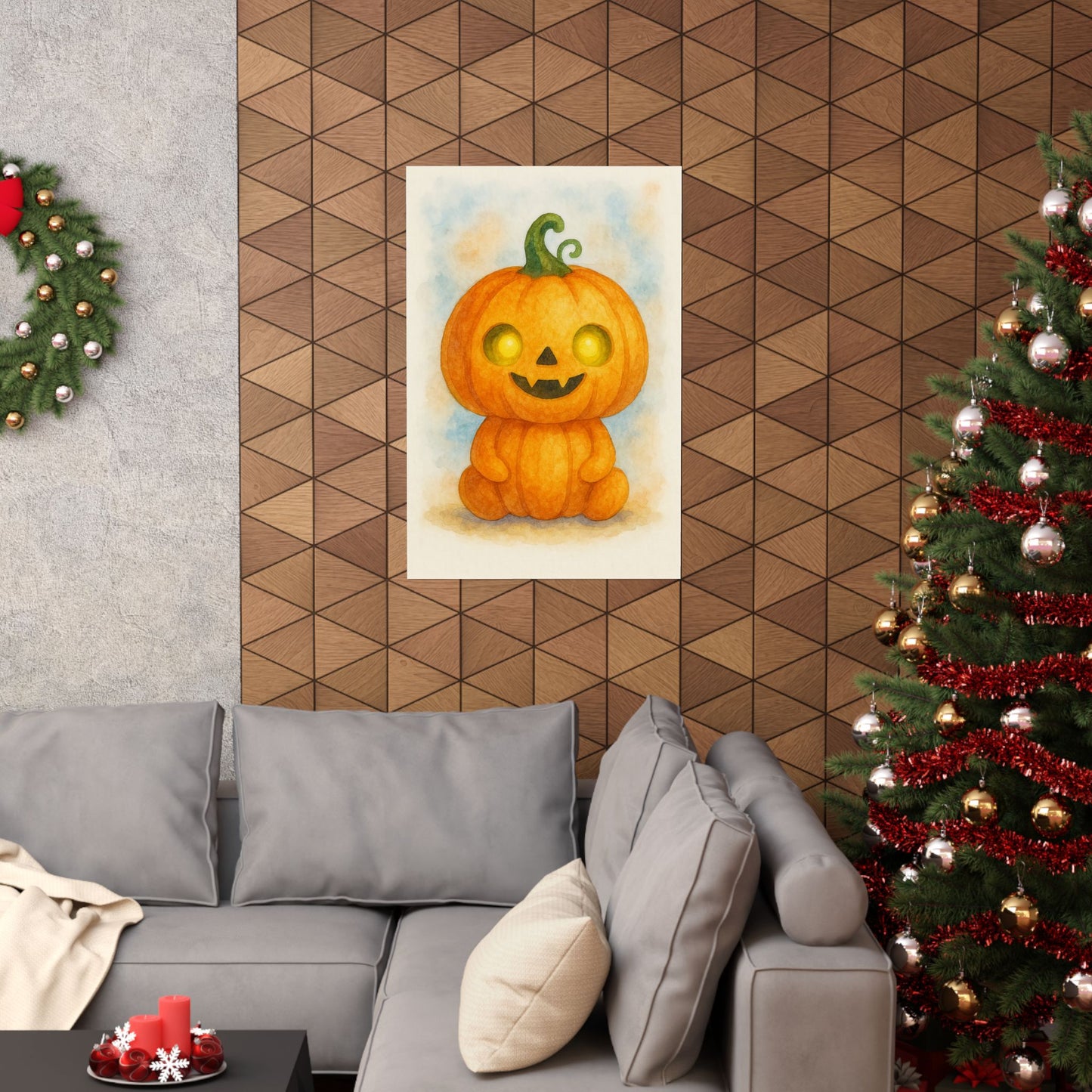 Cute Baby Pumpkin Monster Halloween Wall Art Poster – Watercolor Monster Print on Pumpkin – Whimsical Nursery & Holiday Decor