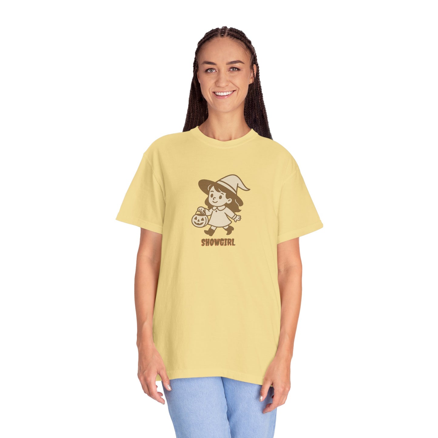 Witch Showgirl Comfort Colors t-Shirt | Cute Retro Halloween Trick-or-Treat Design