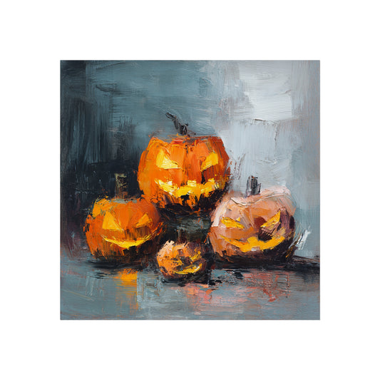 Halloween Pumpkin Abstract Fine Art Print – Colorful Jack-O’Lantern Wall Art, Modern Fall Home Decor, Halloween Party Poster