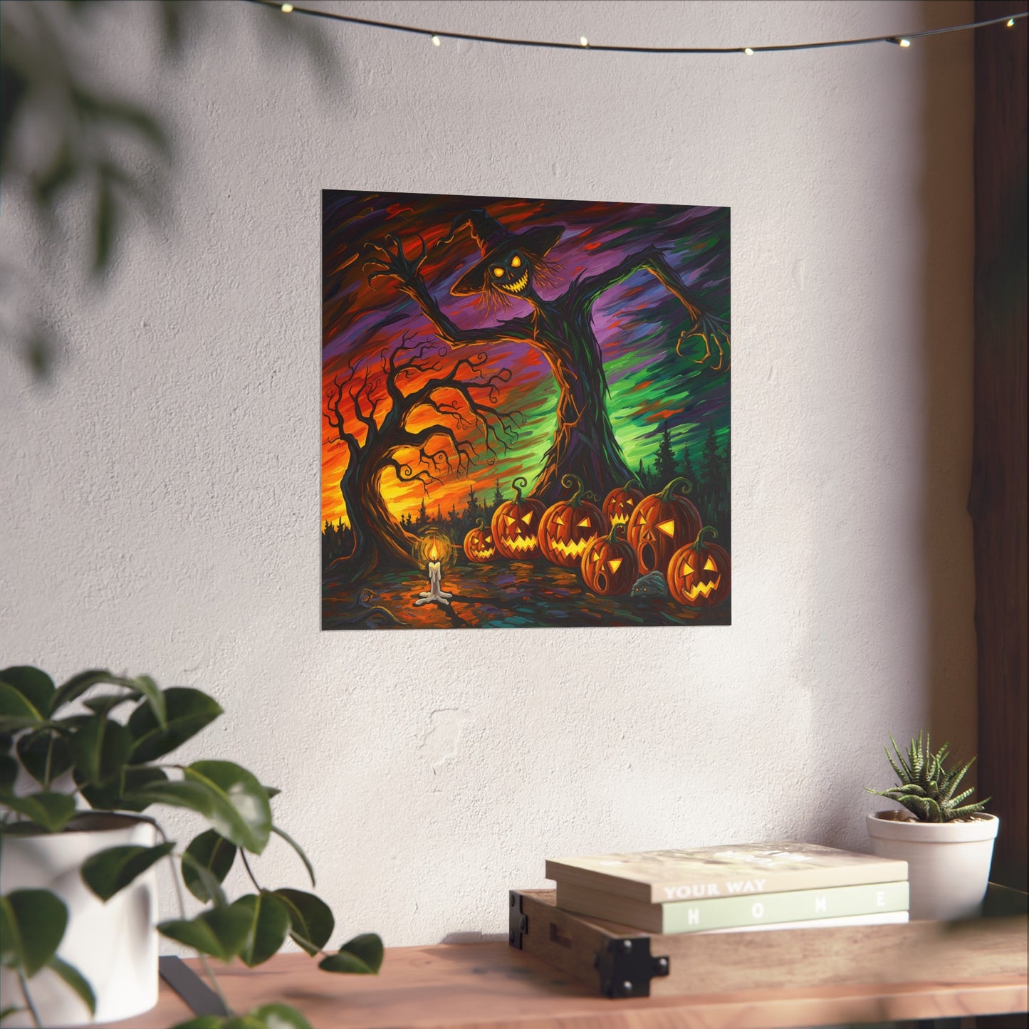 Halloween Scarecrow Expressionist Fine Art Print – Creepy Pumpkin Patch Wall Art Poster, Spooky Autumn Gothic Decor