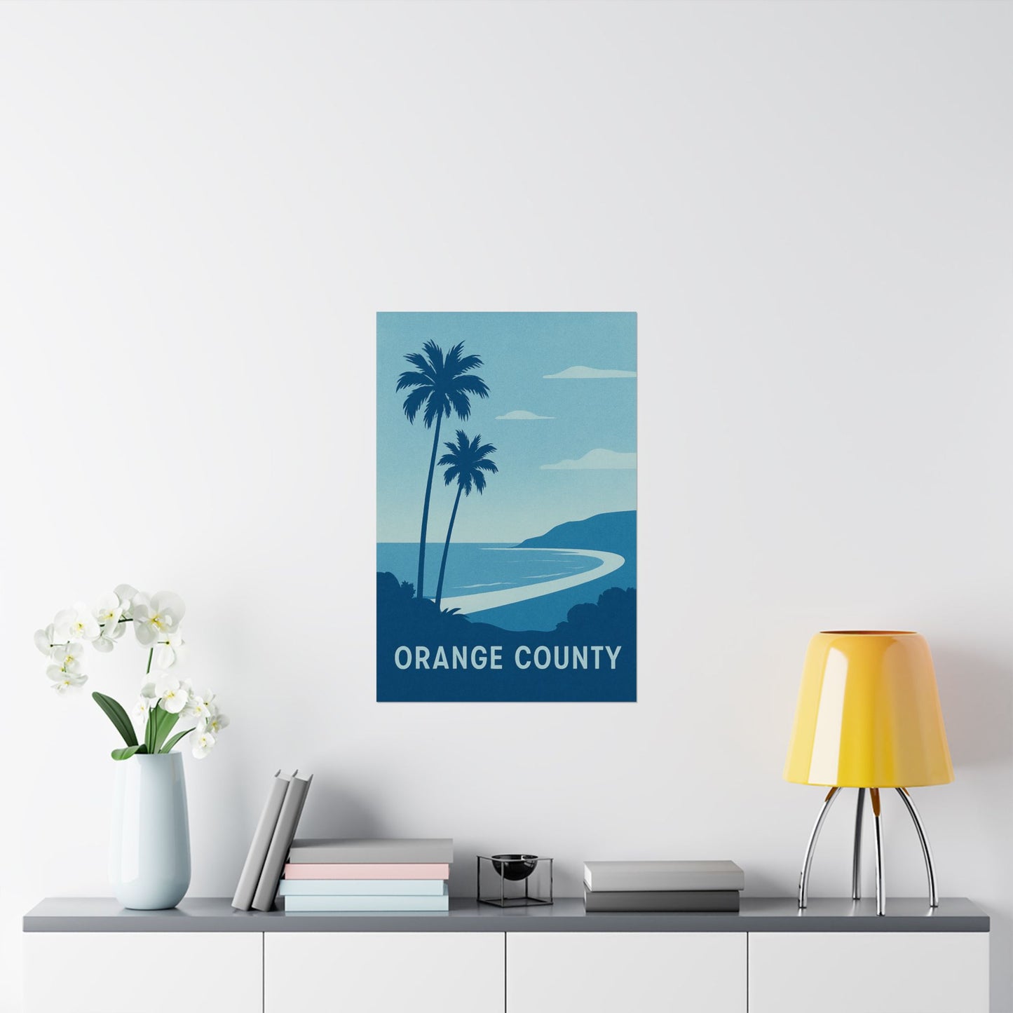 Orange County Poster – Retro California Travel Wall Art, Vintage Coastal Print with Palm Trees & Ocean View