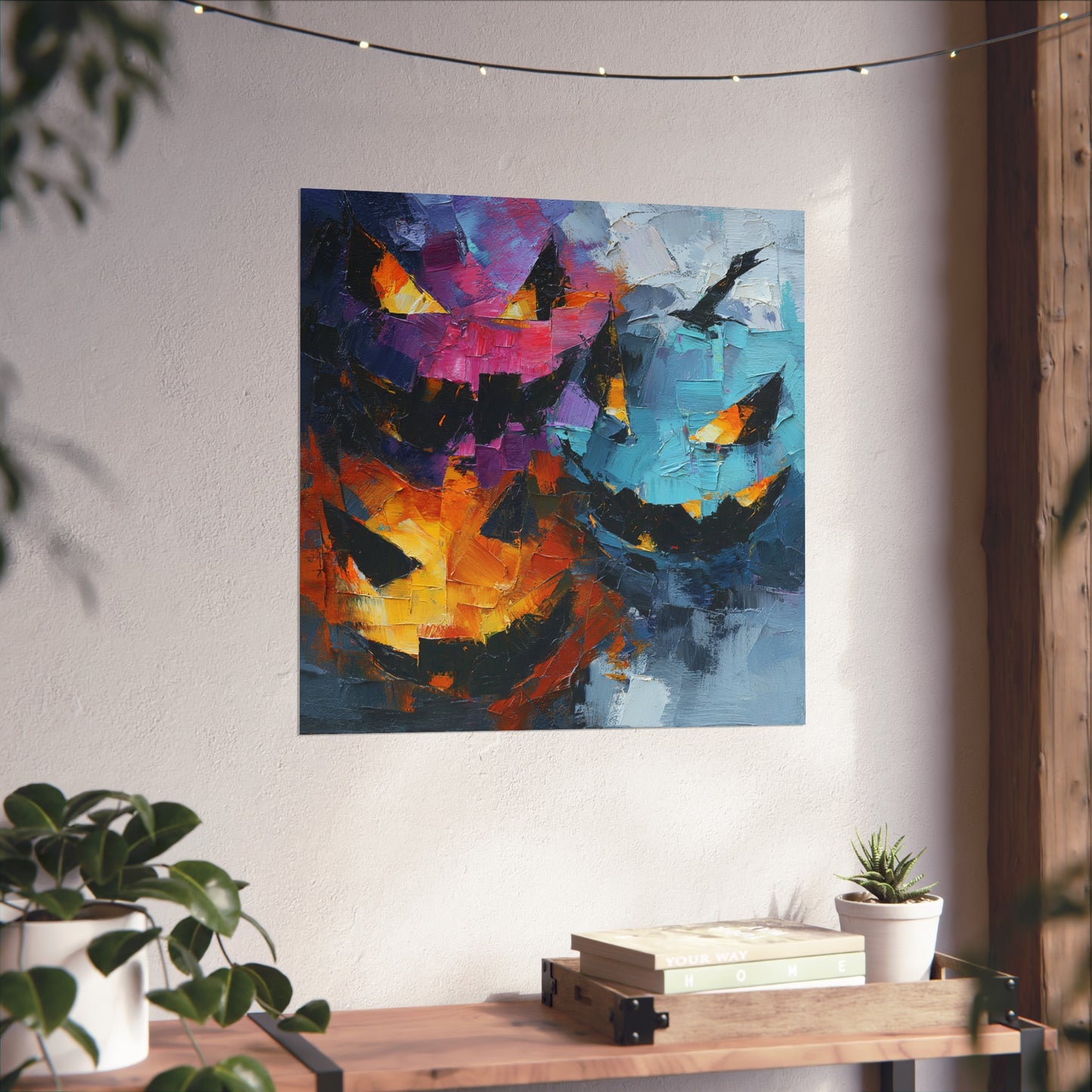 Halloween Pumpkin Abstract Fine Art Print β Colorful Jack-Oβ-Lantern Painting, Spooky Autumn Wall Art Poster, Modern Halloween Decor