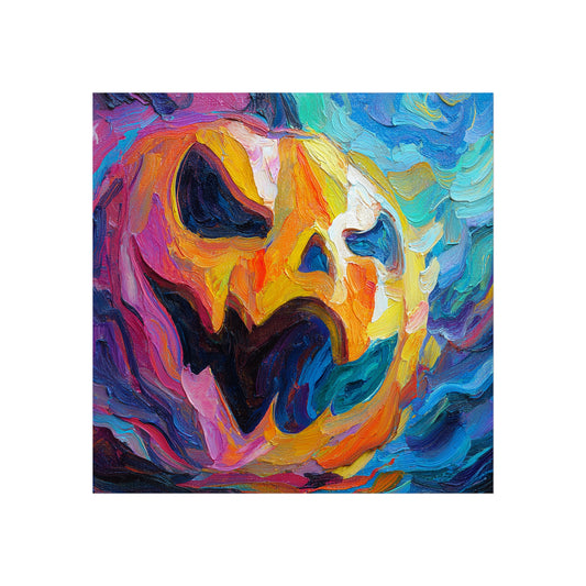 Halloween Pumpkin Abstract Fine Art Print – Colorful Jack-O’-Lantern Painting, Spooky Autumn Wall Art Poster, Modern Halloween Decor