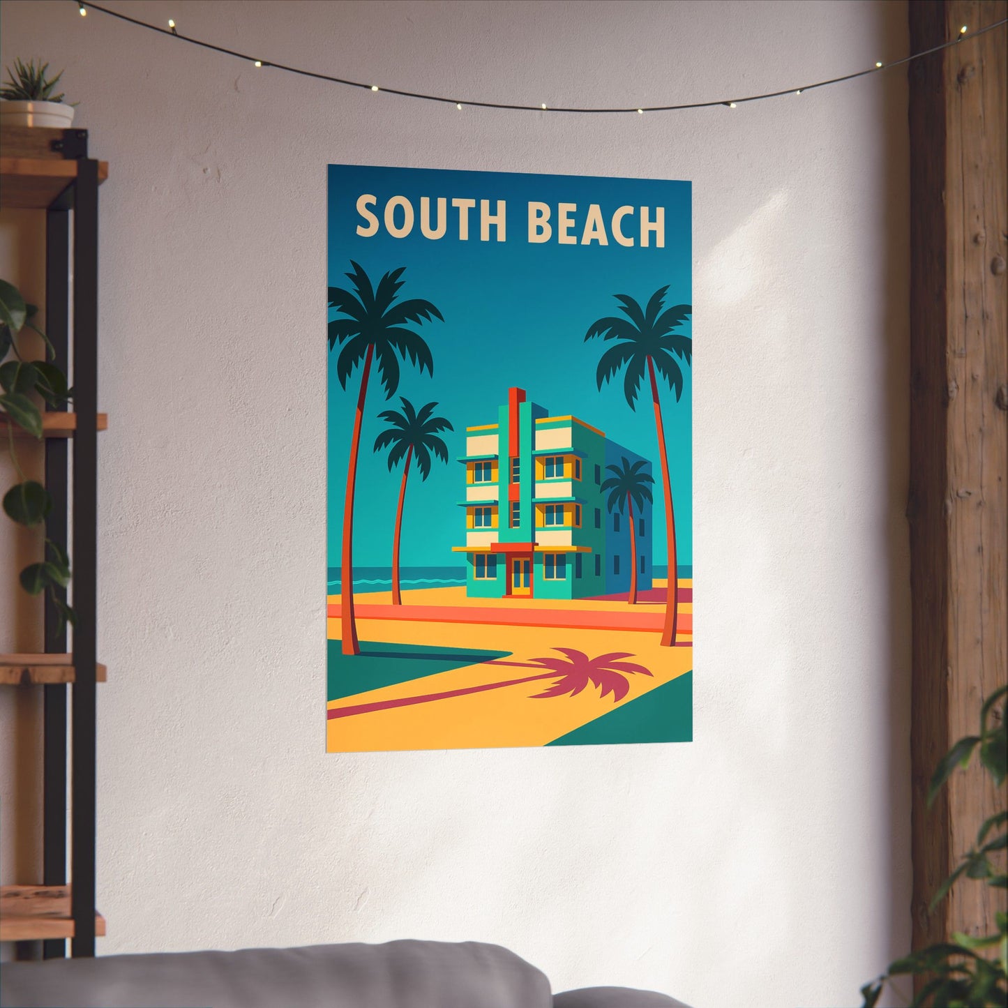 South Beach Miami Poster – Retro Vintage Travel Wall Art, Beach Print, Coastal Decor, Ocean Sunset Artwork