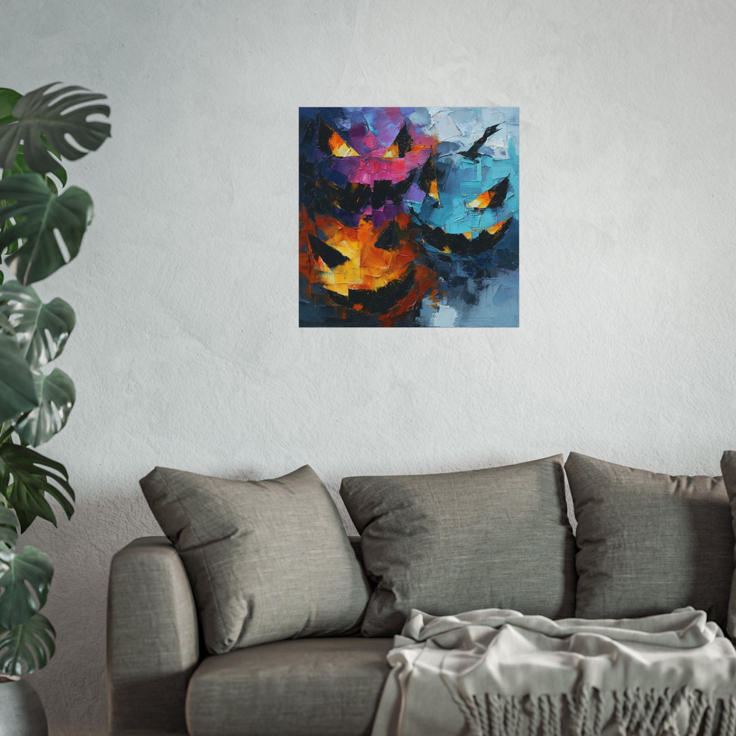 Halloween Pumpkin Abstract Fine Art Print β Colorful Jack-Oβ-Lantern Painting, Spooky Autumn Wall Art Poster, Modern Halloween Decor