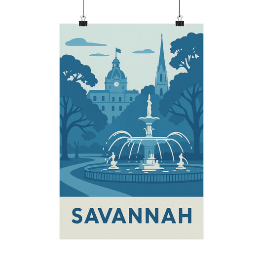 Savannah Georgia Poster – Blue Tones - Retro Travel Wall Art, Historic Southern Home Print, Vintage Coastal Decor