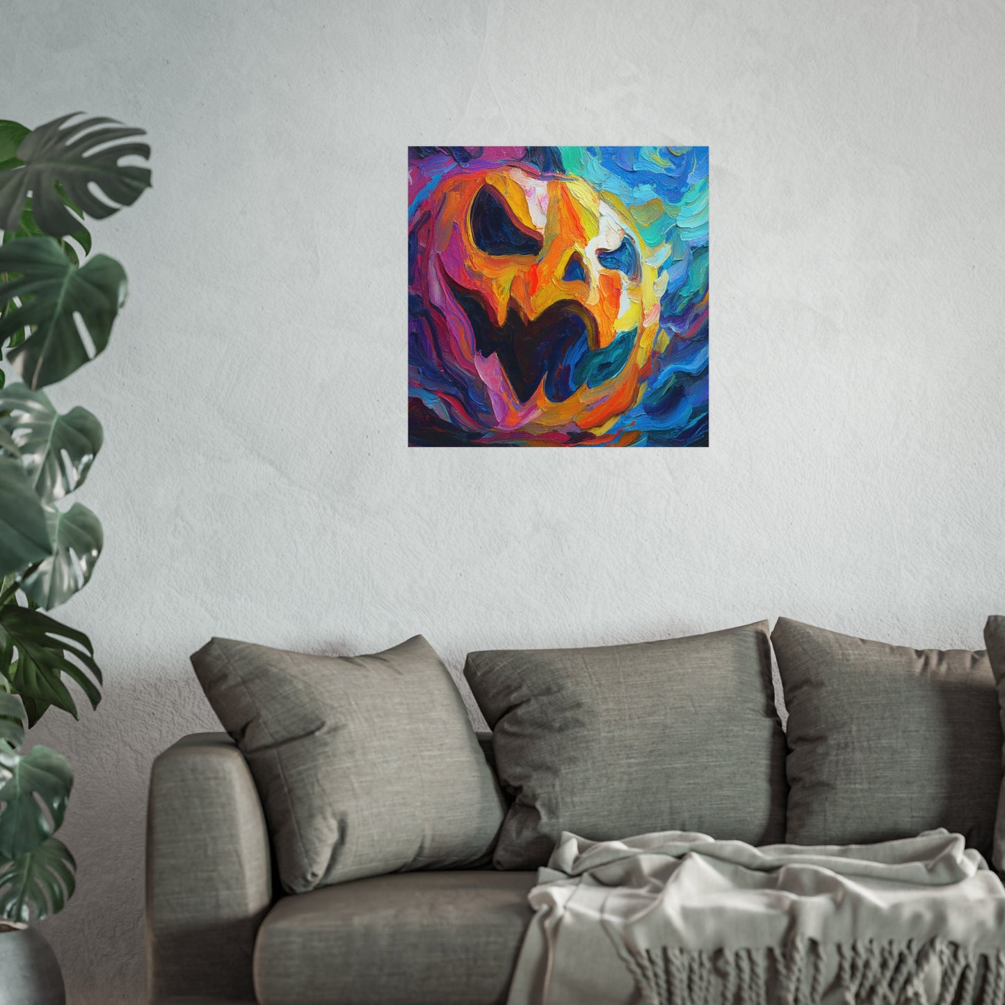 Halloween Pumpkin Abstract Fine Art Print β Colorful Jack-Oβ-Lantern Painting, Spooky Autumn Wall Art Poster, Modern Halloween Decor