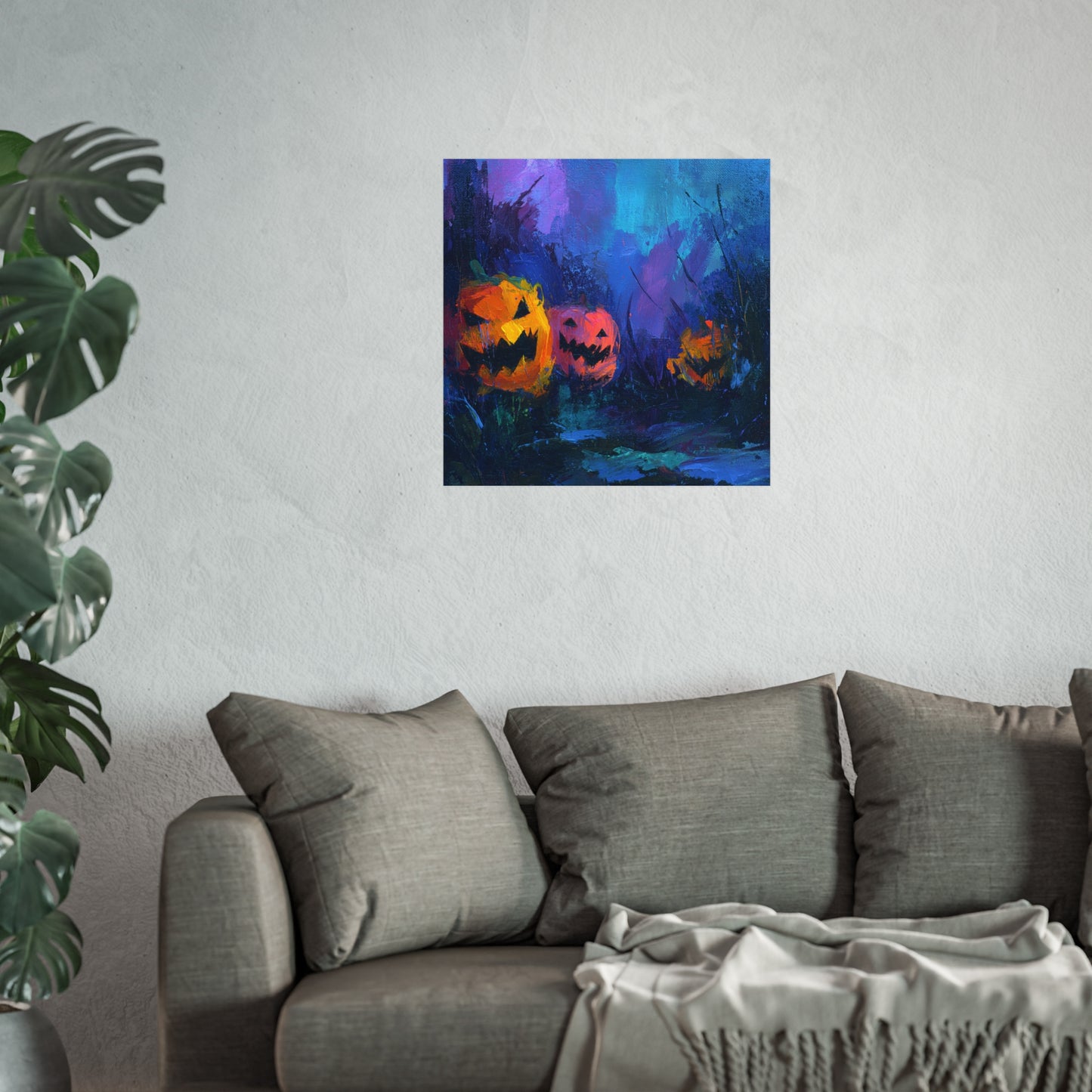 Halloween Pumpkin Abstract Fine Art Print β Colorful Jack-Oβ-Lantern Painting, Spooky Autumn Wall Art Poster, Modern Halloween Decor
