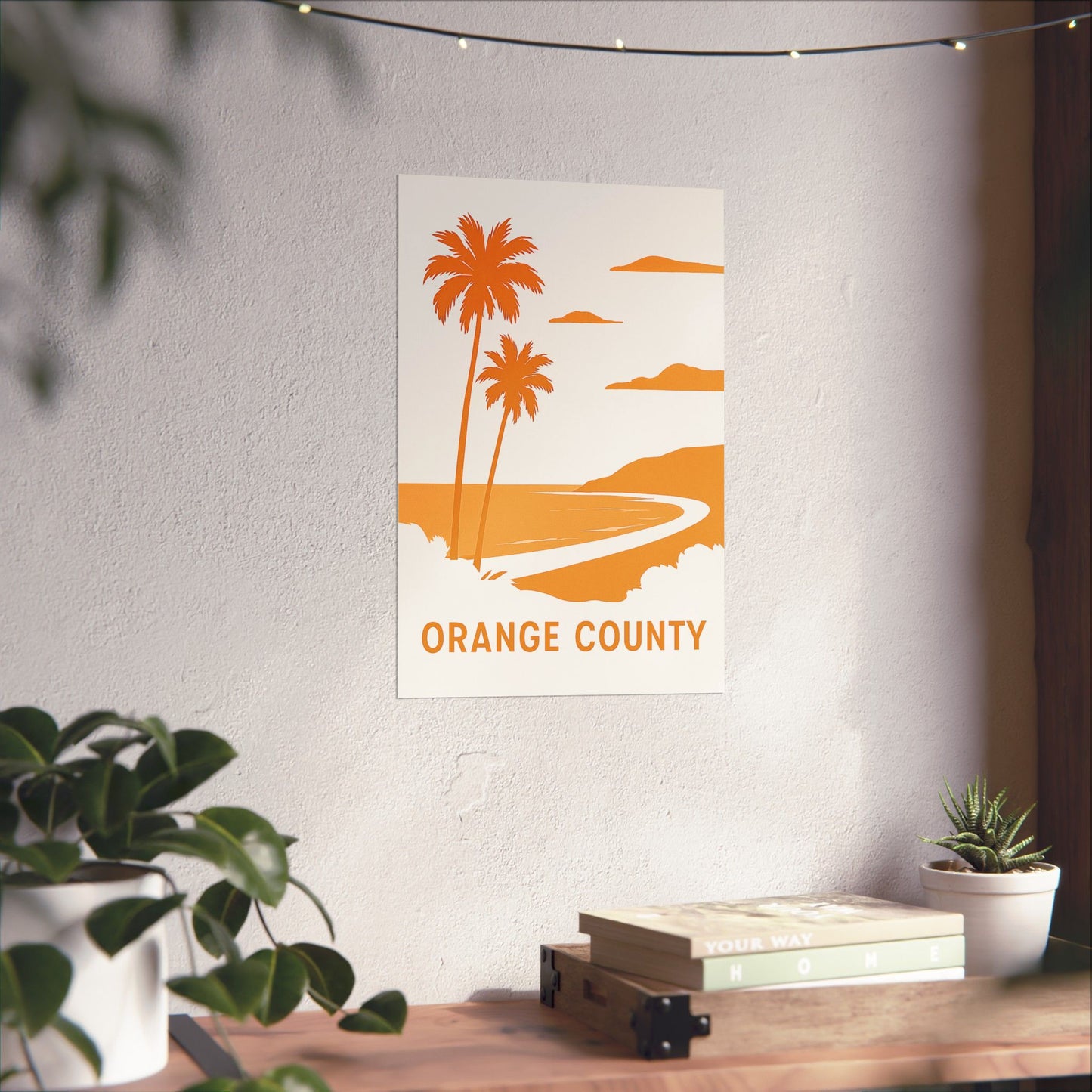 Orange County Poster – Retro California Travel Wall Art, Vintage Coastal Print with Palm Trees & Ocean View
