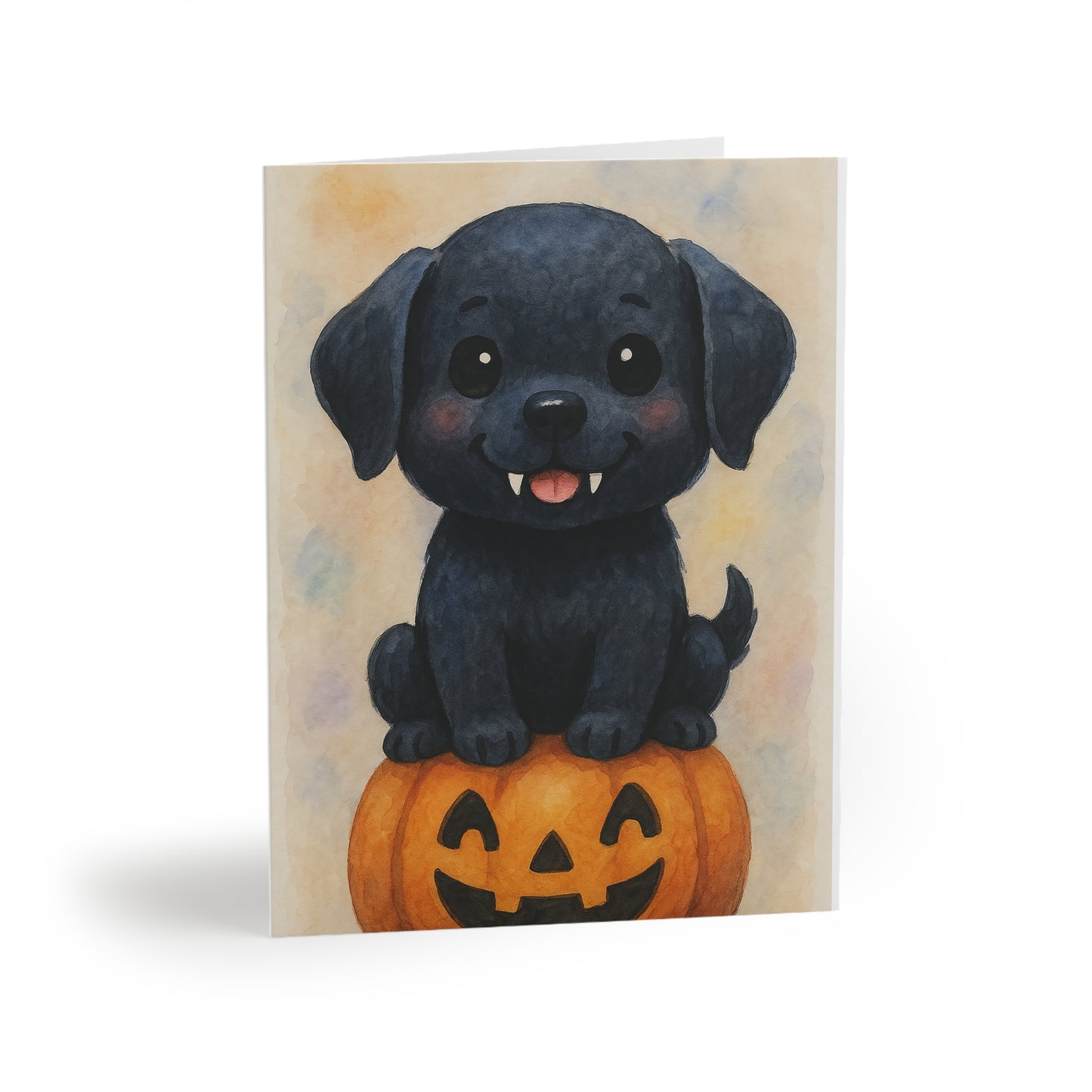 Halloween Black Labrador Puppy Greeting Card – Cute Puppy Monster on Pumpkin – Spooky Cute Monster Card for Dog Lovers