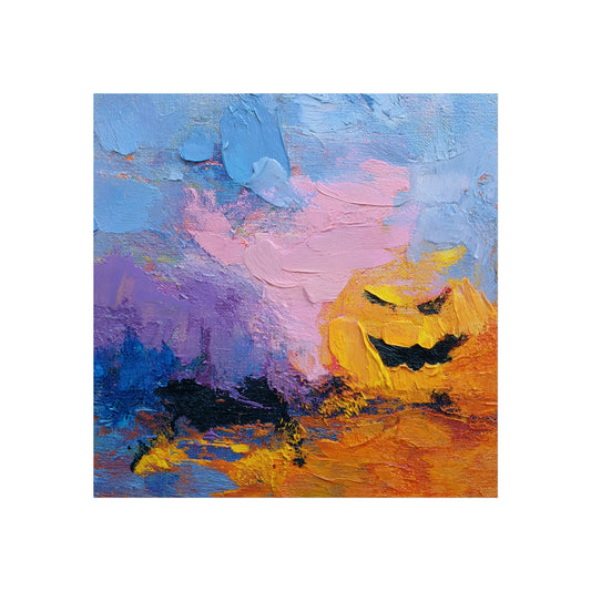 Halloween Pumpkin Abstract Fine Art Print – Colorful Jack-O’-Lantern Painting, Spooky Autumn Wall Art Poster, Modern Halloween Decor