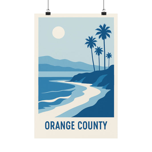 Orange County Poster – Retro California Travel Wall Art, Vintage Coastal Print with Palm Trees & Ocean View