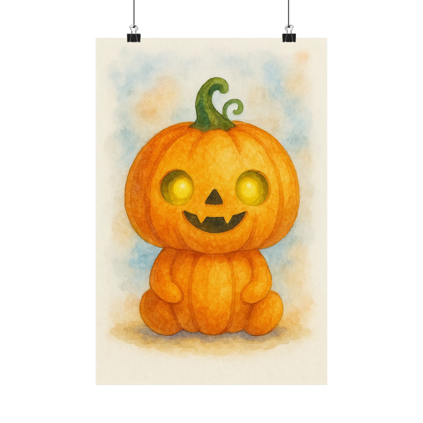 Cute Baby Pumpkin Monster Halloween Wall Art Poster – Watercolor Monster Print on Pumpkin – Whimsical Nursery & Holiday Decor